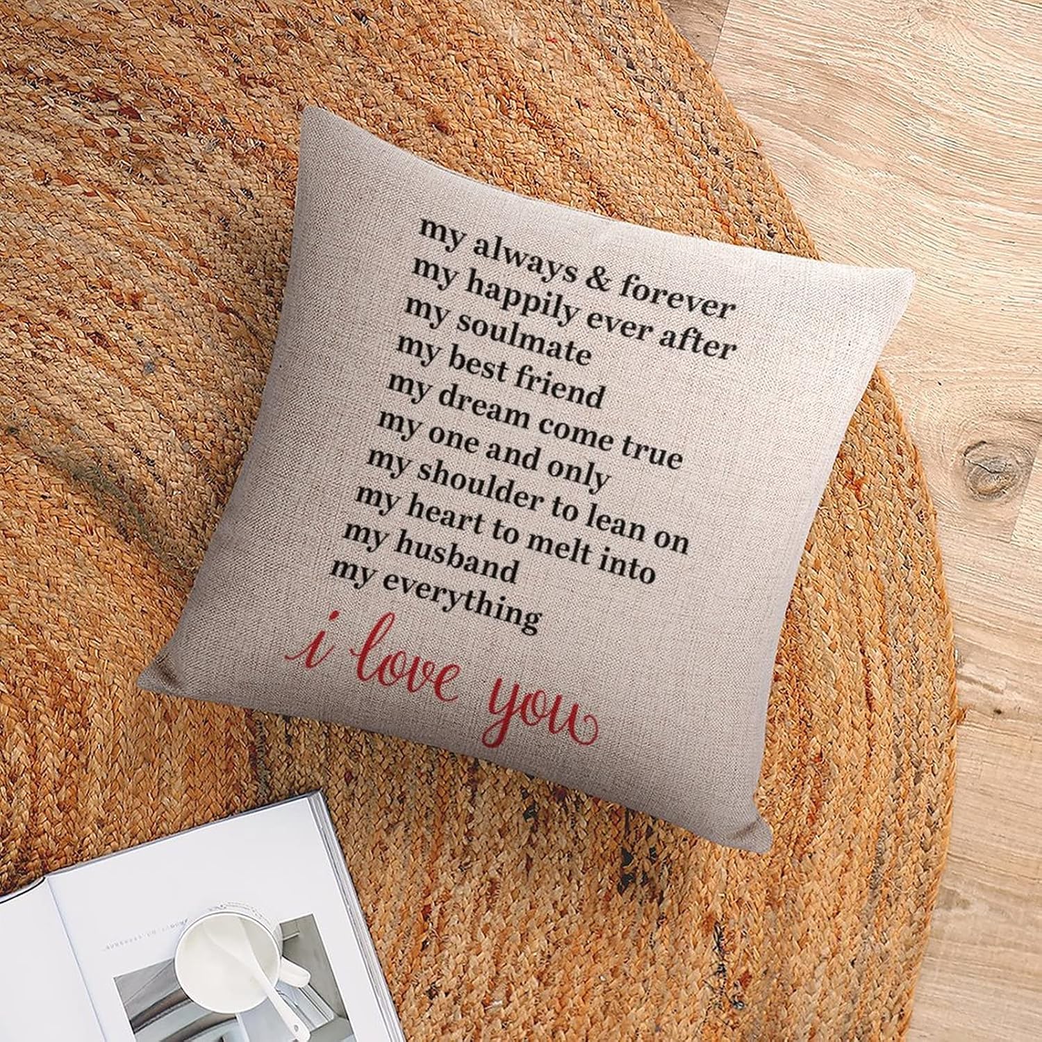 Funda de cojín con diseño de corazón de amor, My Always & Forever My Happily Ever After My Soulmate, funda de almohada decorativa de algodón y lino
