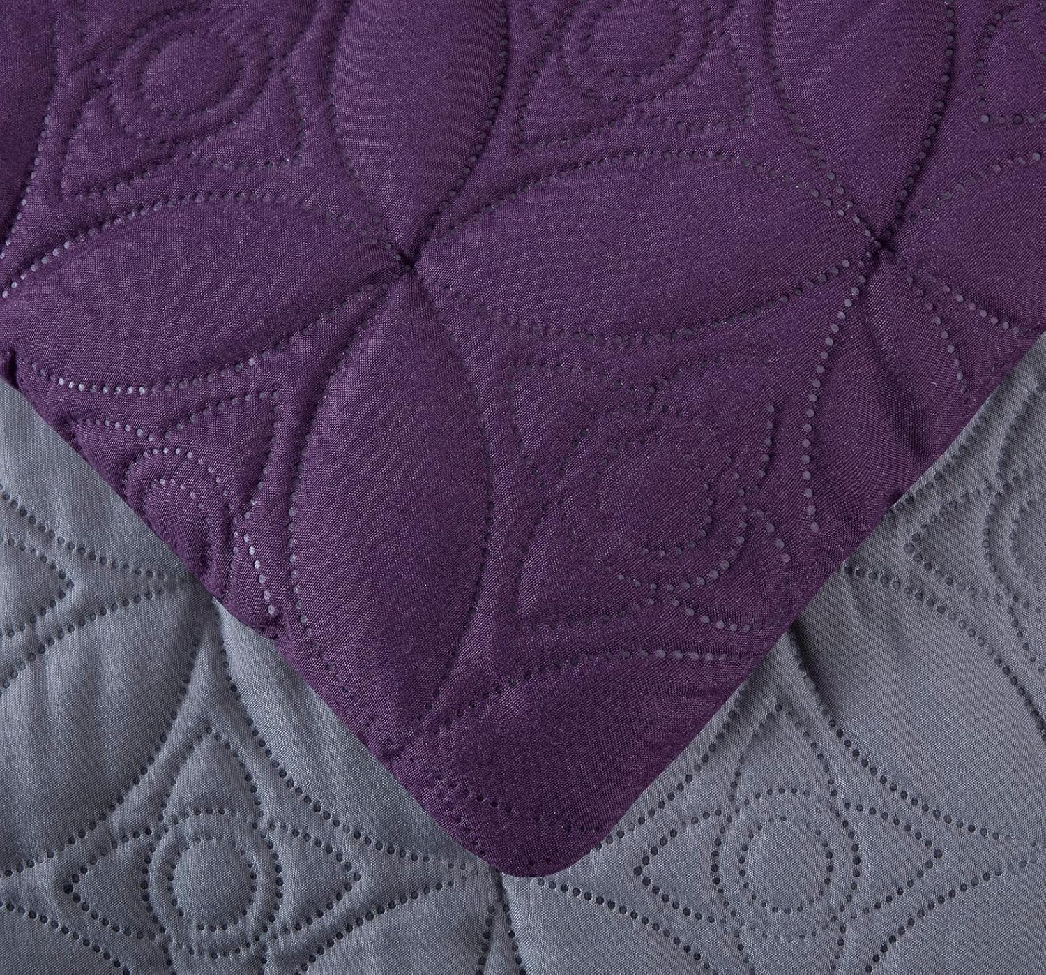 Chezmoi Collection Upland – Juego de edredón acolchado de retales, 7 piezas, moradonegrogris, tamaño matrimonial