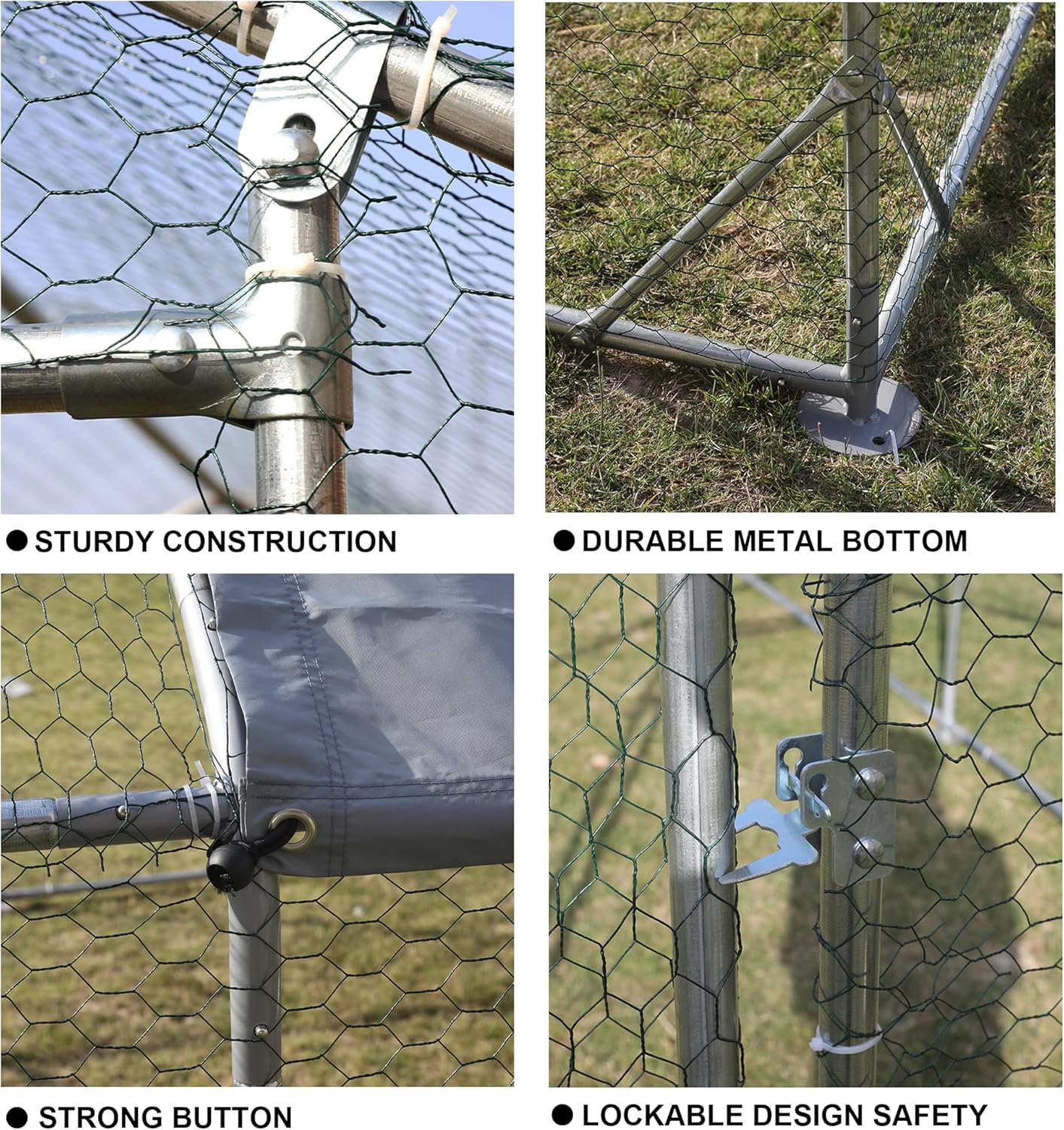 Jaula grande de metal para gallinero de corral, gallinero resistente para patio, con cubierta impermeable y anti-UV para uso en granja al aire libre