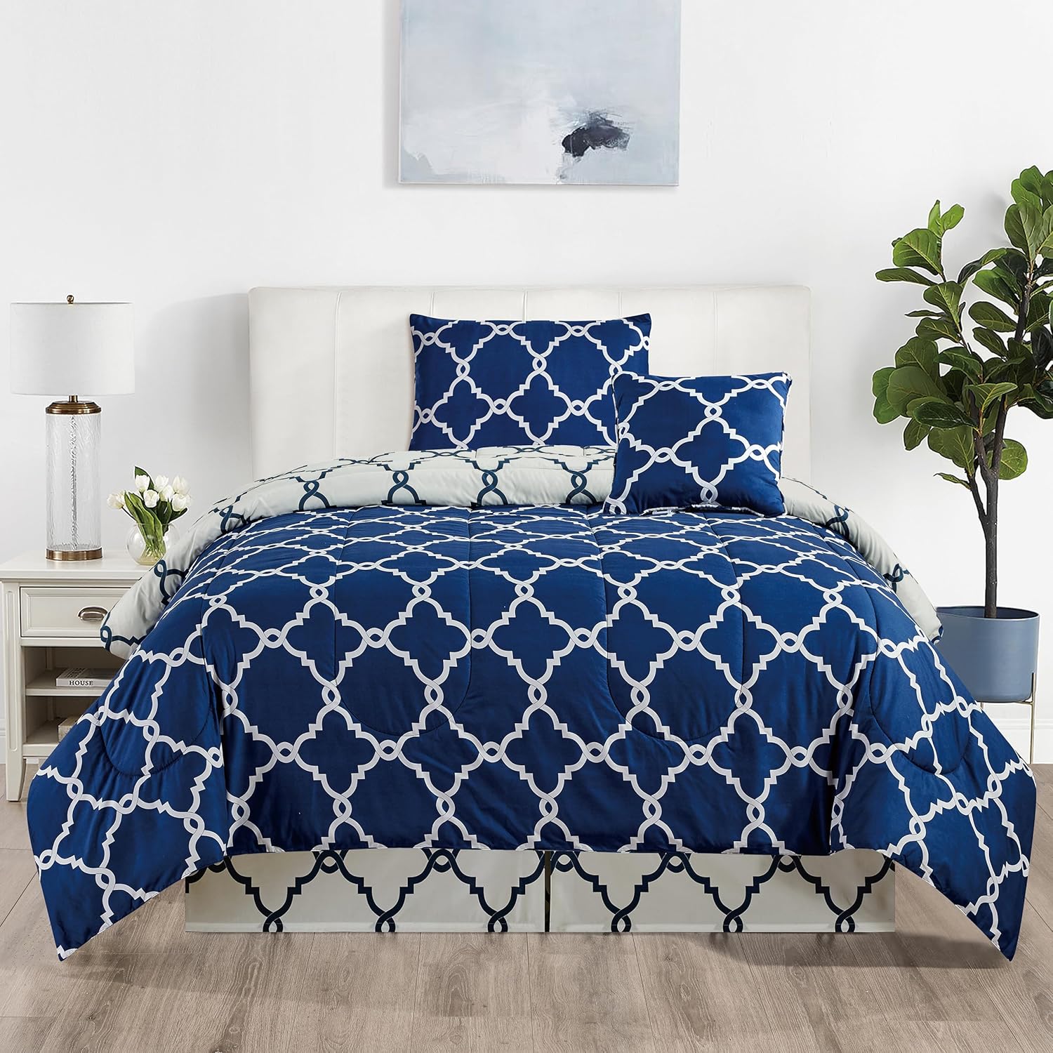 LDC LUX DECOR COLLECTION Juego de edredón de 4 piezas tamaño individual, juego de ropa de cama reversible con estampado, cama Queen en bolsa, 1