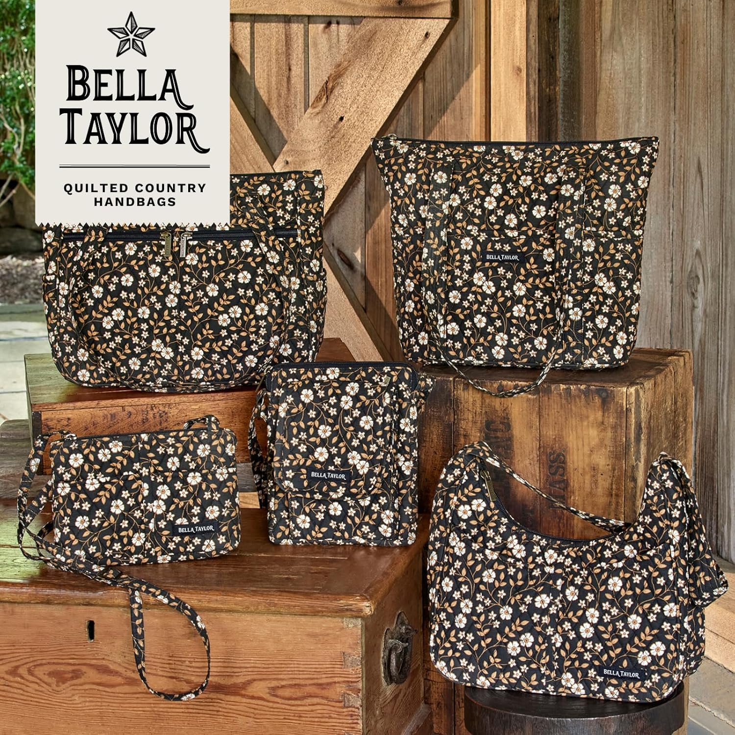 Bella Taylor Bolsa de maquillaje de algodón acolchada grande para mujeres, bolsa de cosméticos de viaje, Vintage Vine Midnight