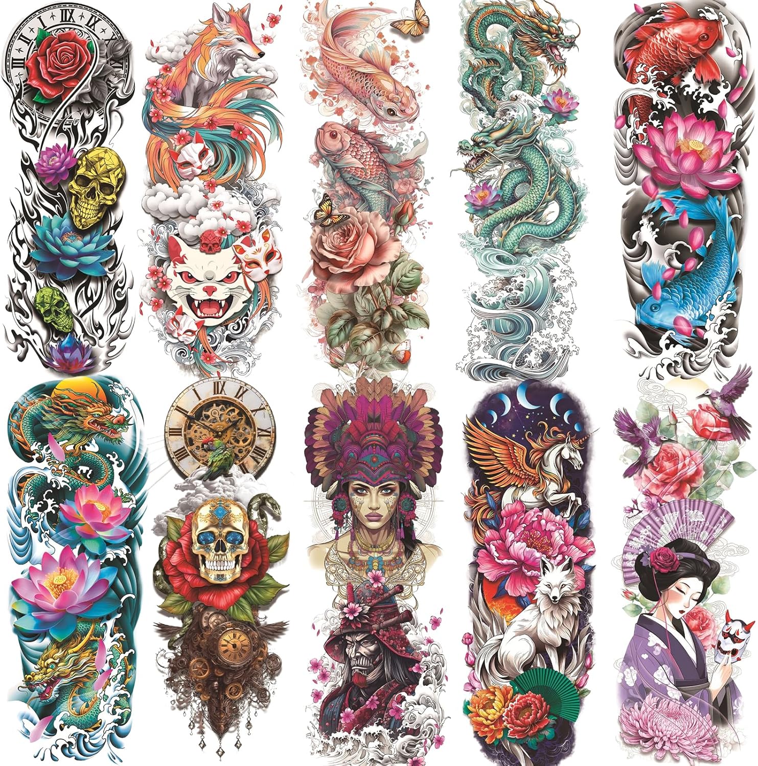NaNzu Tatuajes temporales de manga completa para mujer, impermeable y de larga duración, diseño de tatuajes de manga completa