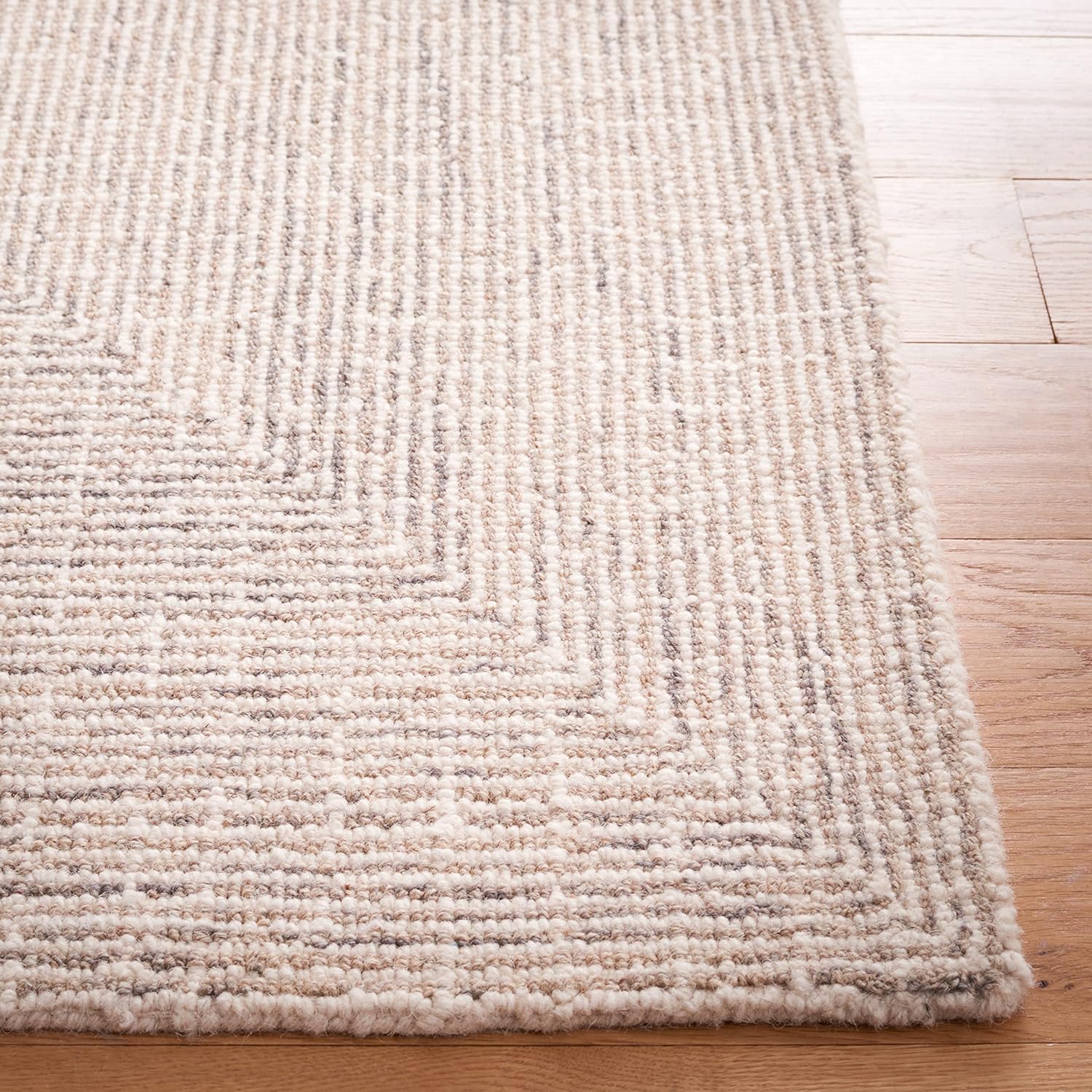 Safavieh Abstract Collection – Alfombra de área de 6 x 9 pies, gris y marfil, lana hecha a mano, ideal para zonas de alto tráfico en sala de estar,