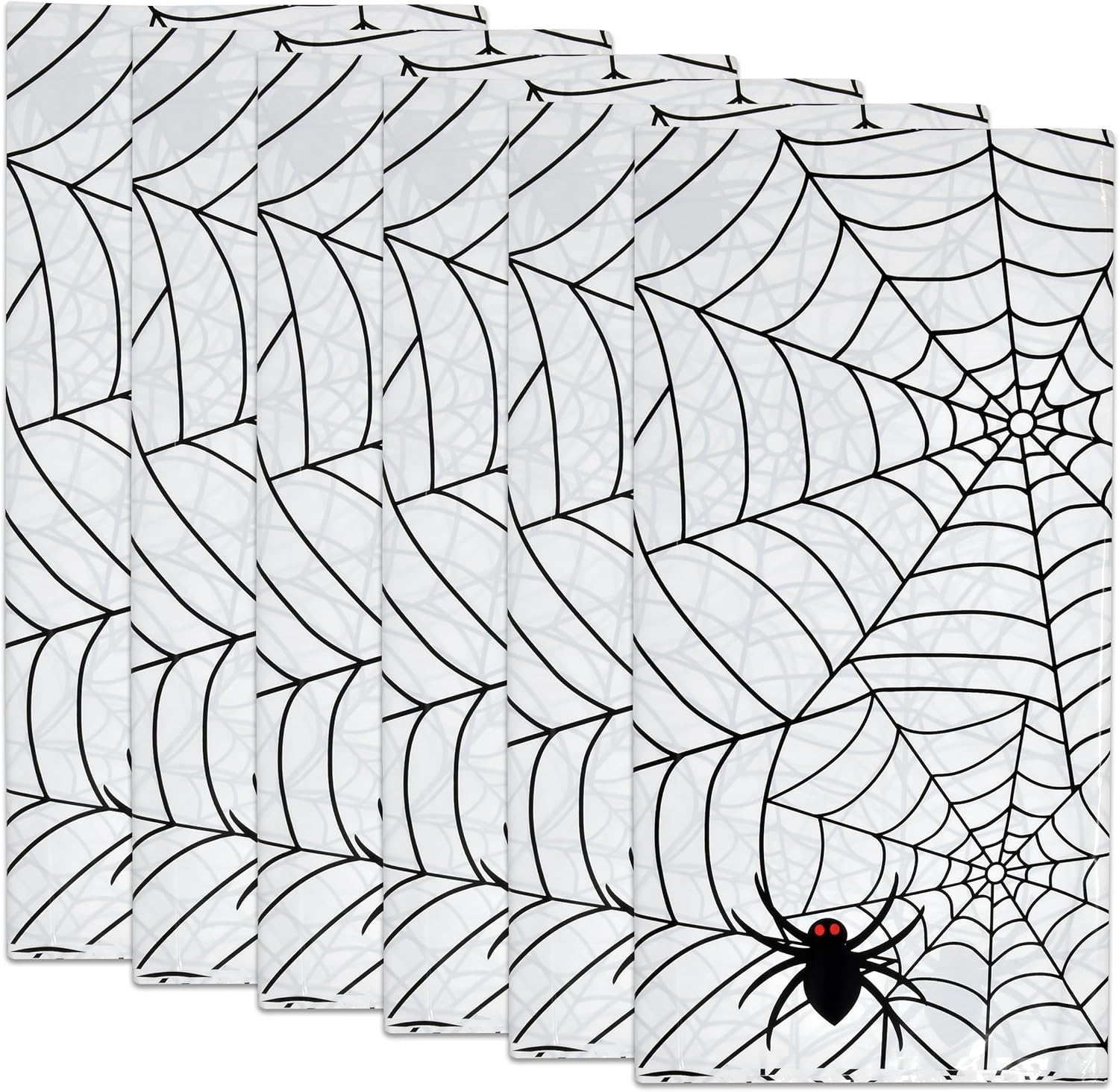 Gift Boutique 6 manteles desechables de telaraña de Halloween de 54 x 108 pulgadas, rectangulares de telarañas negras sobre cubierta de plástico