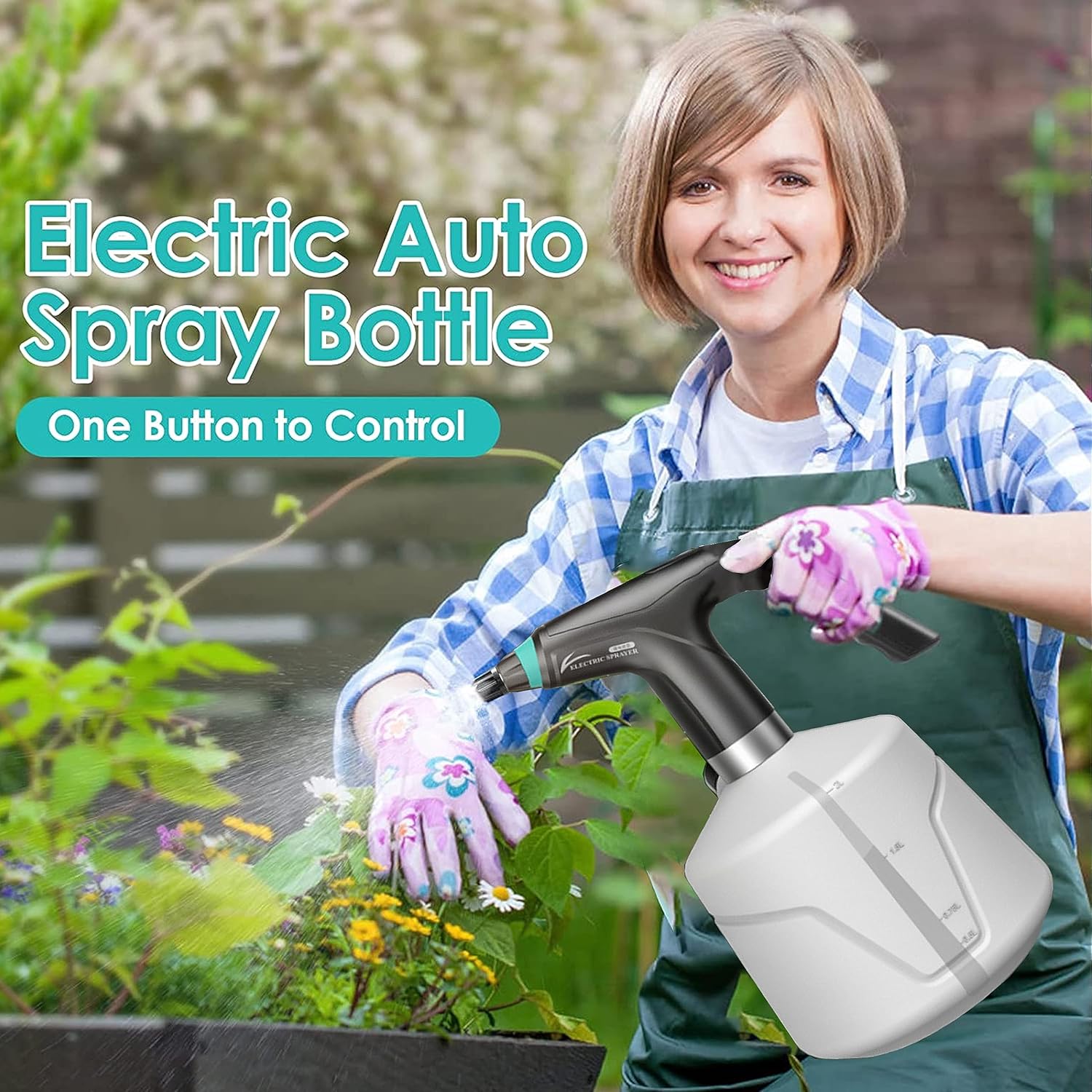 Botella pulverizadora eléctrica de 0.5 galones para plantas, regadera automática de 0.5 galones con boquilla ajustable para jardín, fertilización,