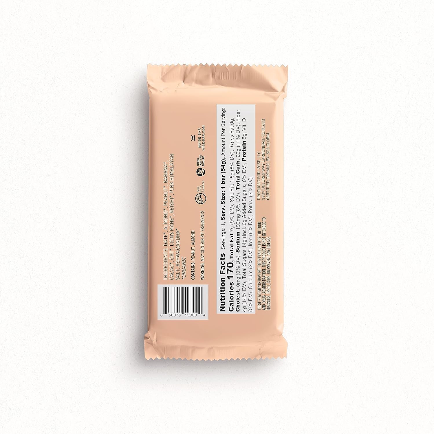 Wise Bar Adaptogen – Barras nutricionales de hongos  Sabor a plátano y mantequilla de maní  12 unidades  Dosis diaria completa de 3,000 mg de hongos