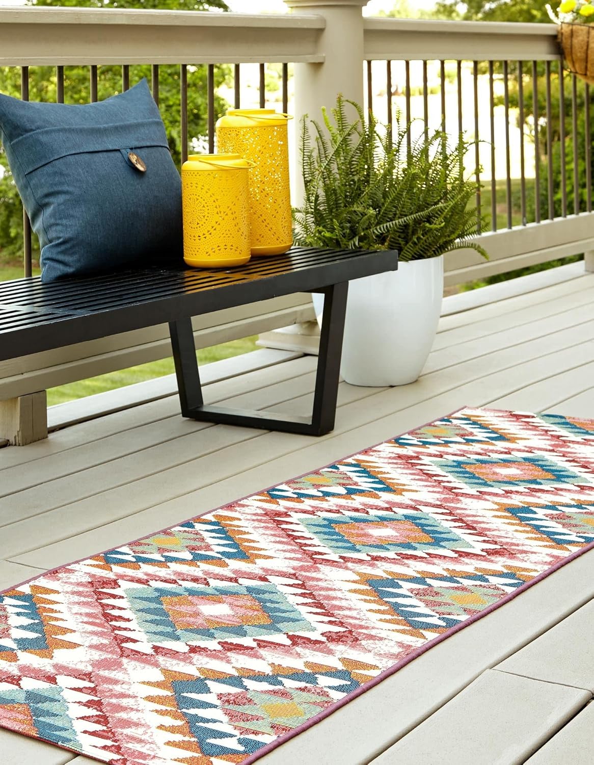 Unique Loom Outdoor Southwestern Collection – Alfombra de área – Fethiye (2 pies x 6 pies 1 pulgada, multidorado)