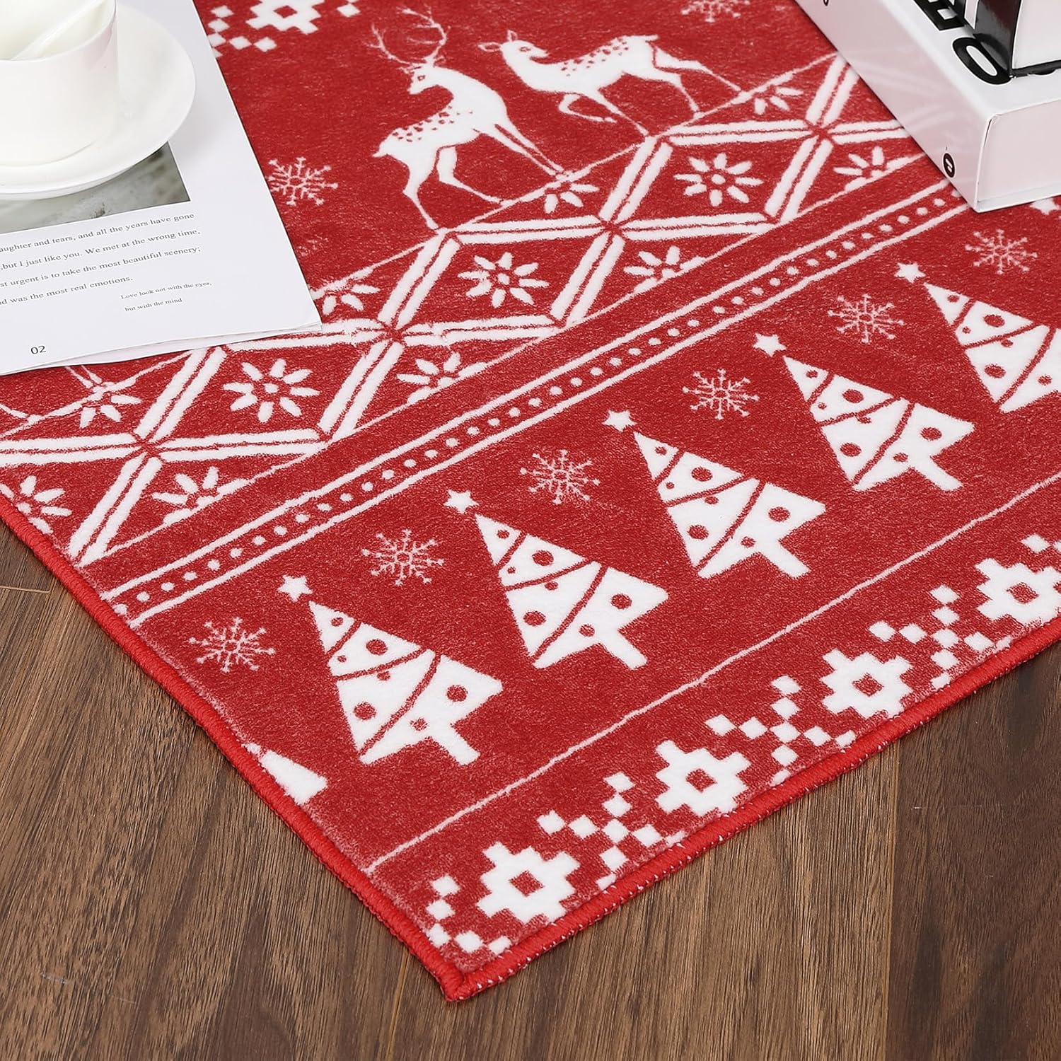 RUGSREAL Alfombra de pasillo de Navidad con árbol de Navidad y ciervos, alfombra decorativa de Navidad, lavable a máquina, alfombra de piso para