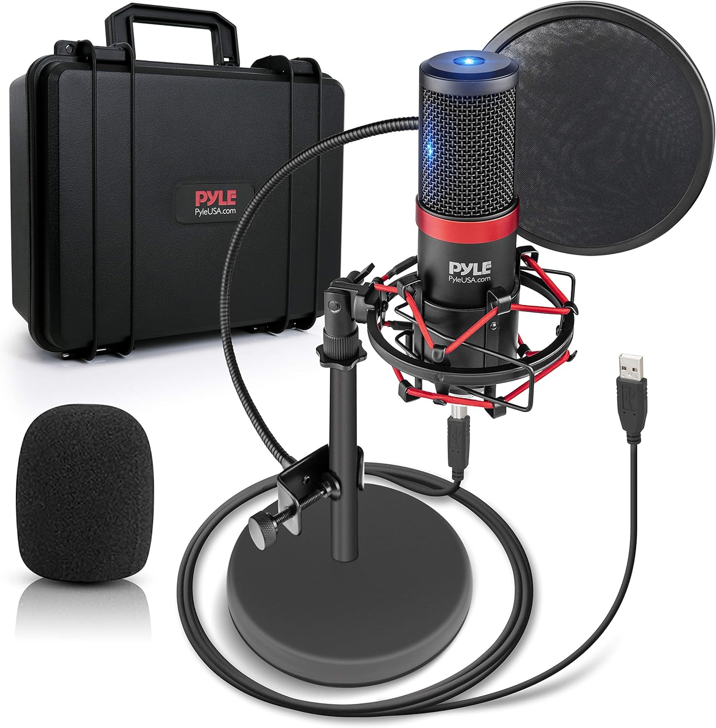 Pyle Kit de grabación de podcasts de micrófono USB, micrófono de condensador cardioide de audio con soporte de montaje de choque y filtro pop, para