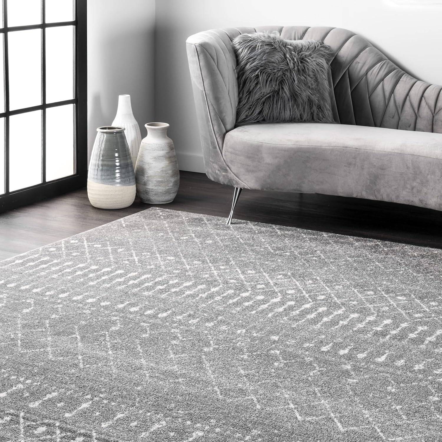 nuLOOM – Alfombra marroquí Blythe Area, 244 cm, cuadrada, gris oscuro