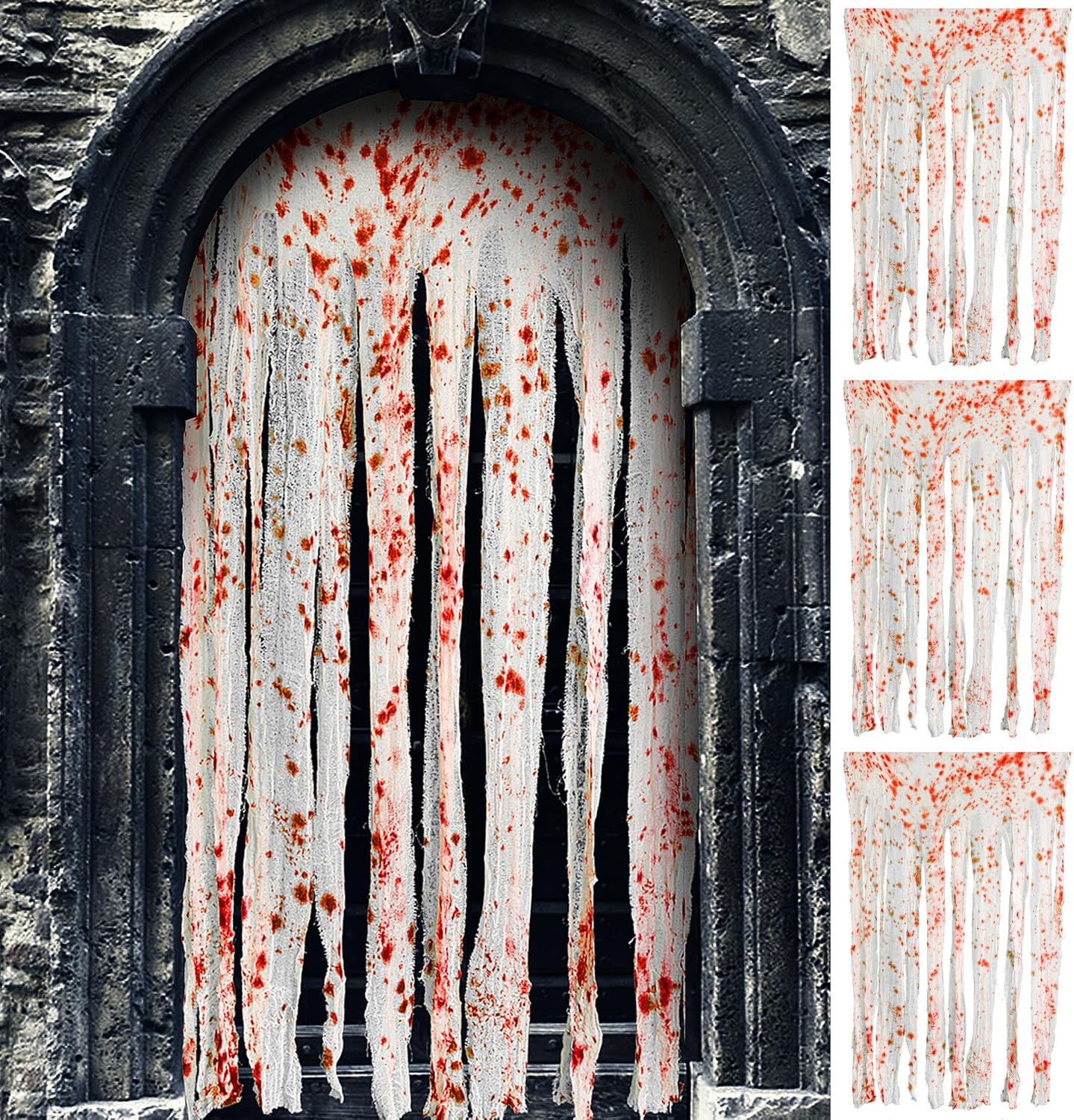 RunNico Cortina de puerta de Halloween con impresiones de manos sangrientas, cortina de puerta sangrienta de 65 x 39 pulgadas, tela espeluznante de