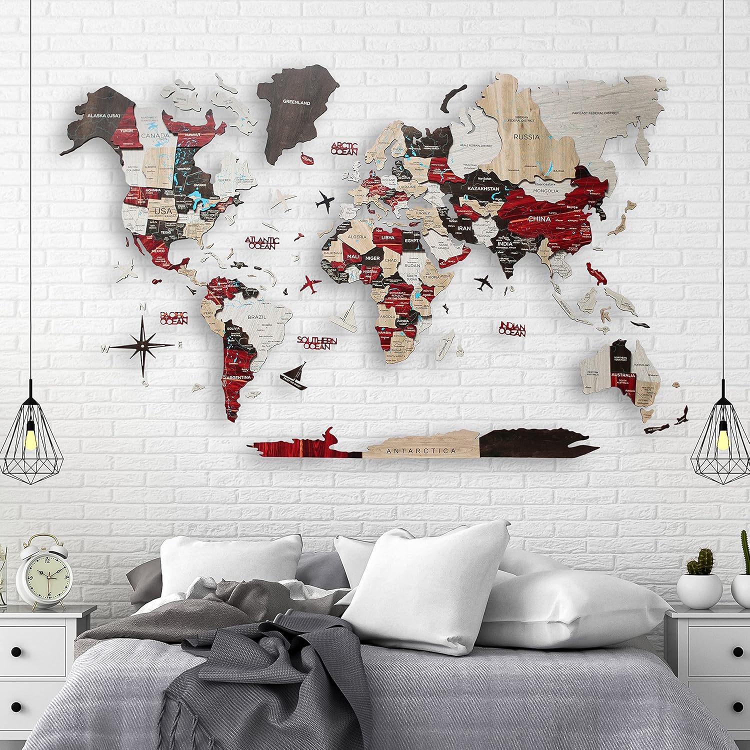 3D Wooden World Map House Decor Living Room 3D Home Wall Art Office Decoration Wood Wall Decor World Map 3D Art Large Travel Gift Office Bedroom