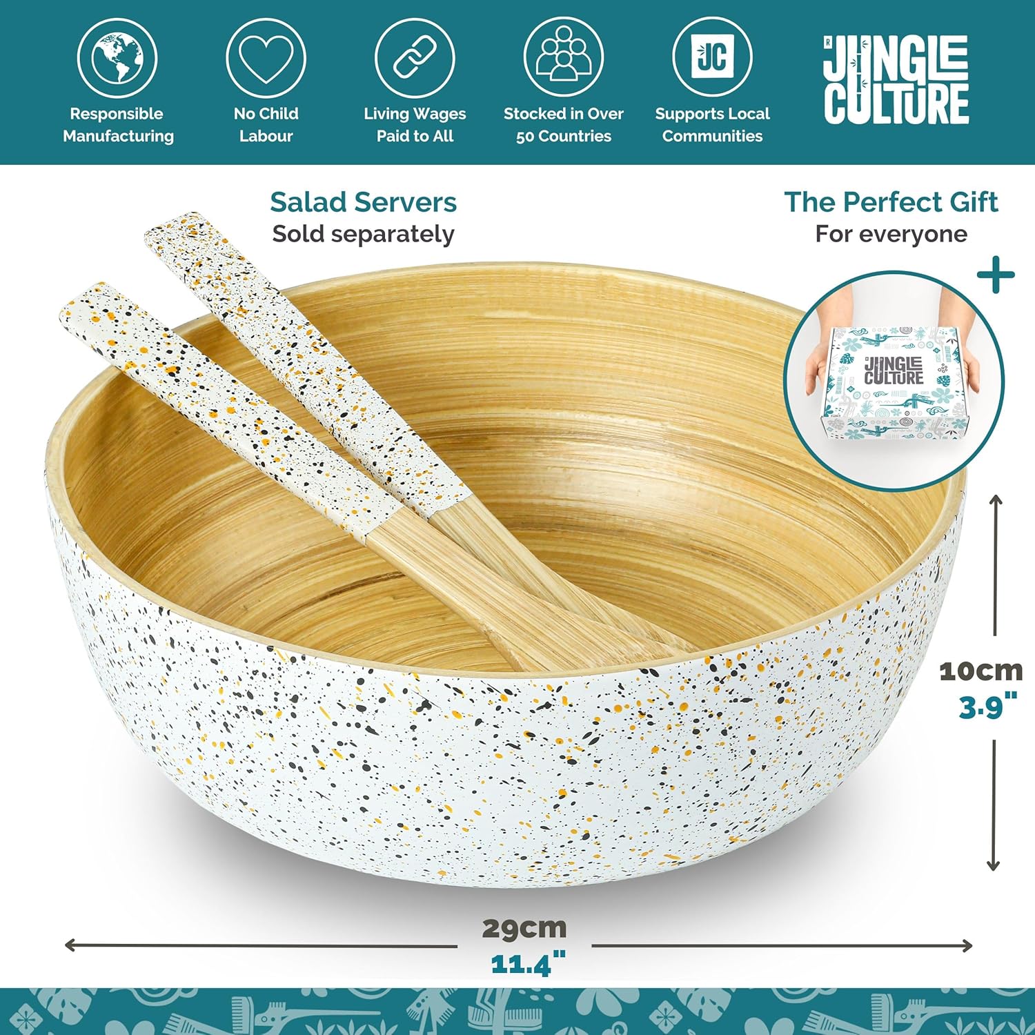 Jungle Culture Ensaladera grande de bambú  Frutero blanco  Tazones de madera para mezclar  Cuencos decorativos de decoración del hogar Pasta,