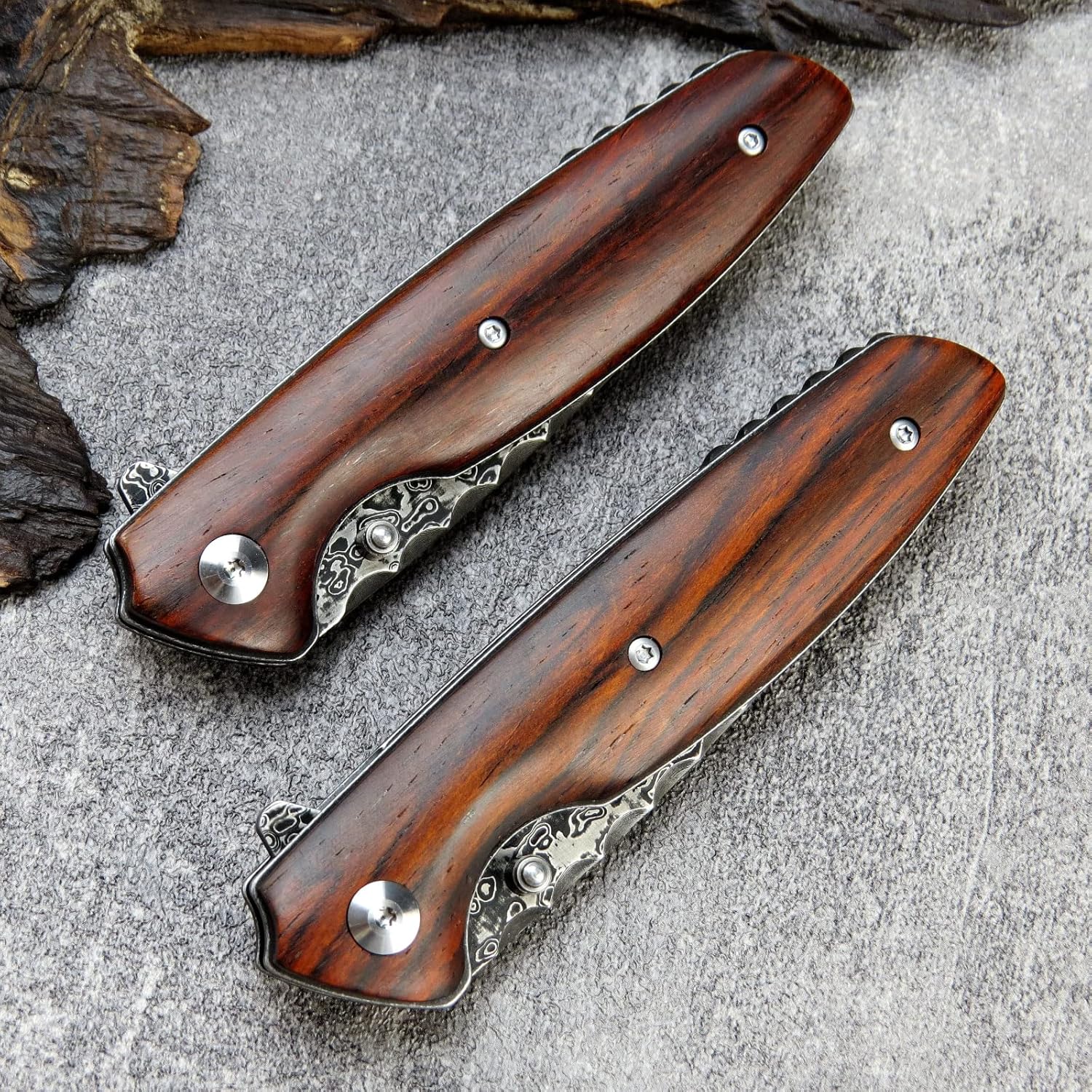 Sitivien ST240 EDC Cuchillo plegable de acero Damasco con mango Dalbergia, bloqueo de hoja de núcleo VG10 y clip para cinturón, cuchillo de