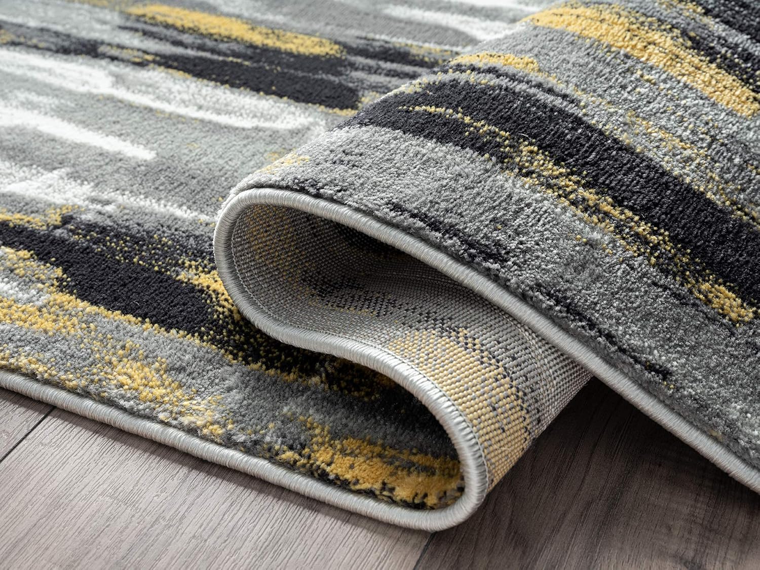 Abani Porto PRT140C – Alfombra abstracta contemporánea, gris y amarillo, 7 pies 9 pulgadas x 10 pies 2 pulgadas