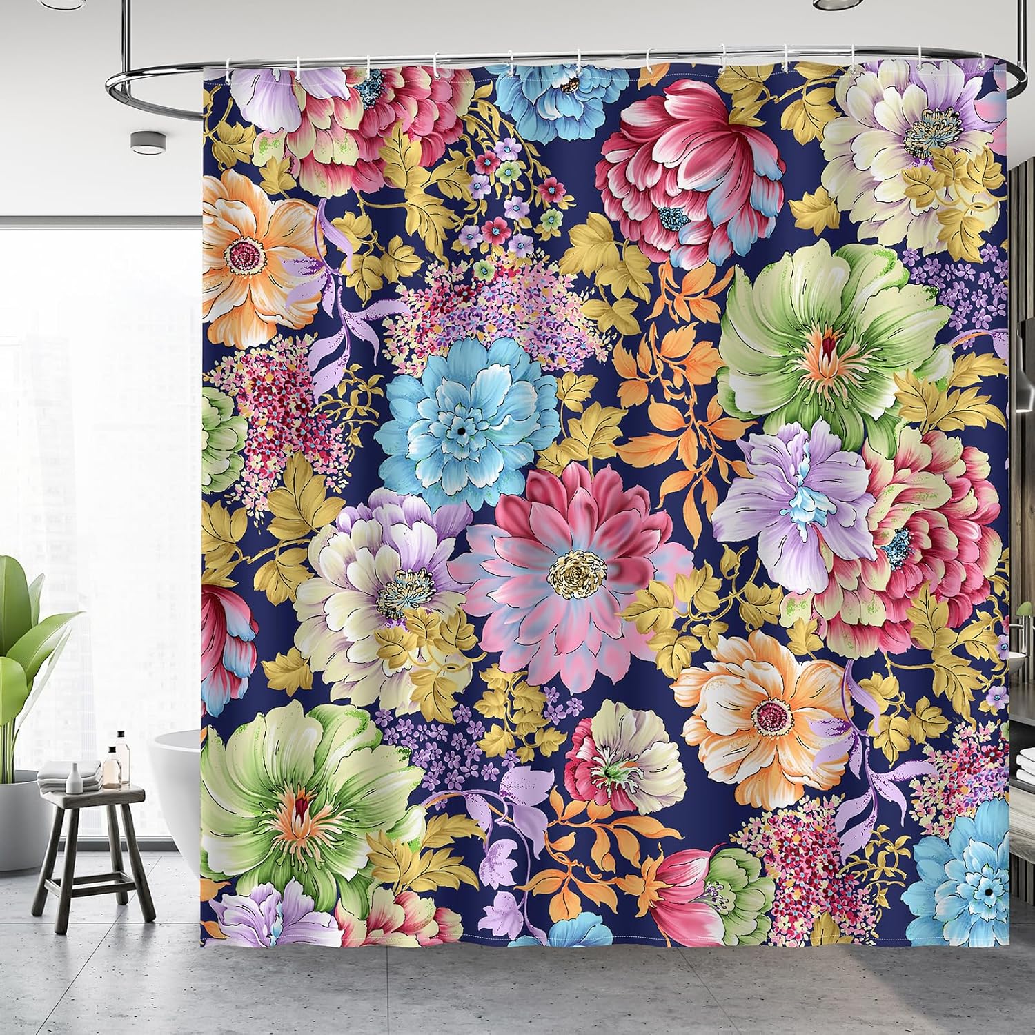 Aimego Cortinas de ducha florales bohemias, juego de cortina de ducha con 12 ganchos para adultos y niños, accesorios de decoración de baño, 72 x 72