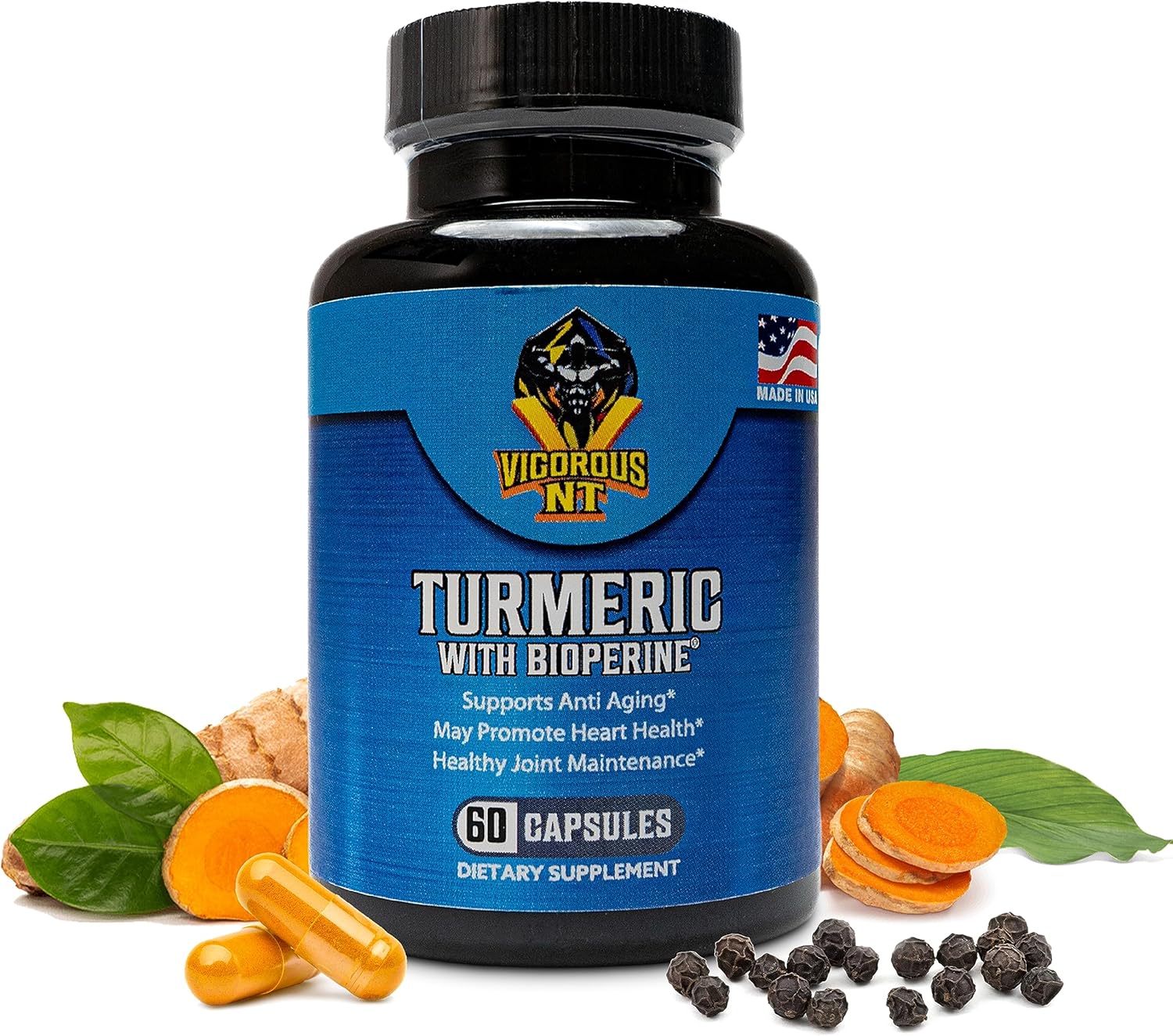 Vigorous NT – Suplemento de cúrcuma con BioPerine, fórmula de absorción mejorada, extracto de cúrcuma orgánico con 95% de curcuminoides, promueve el