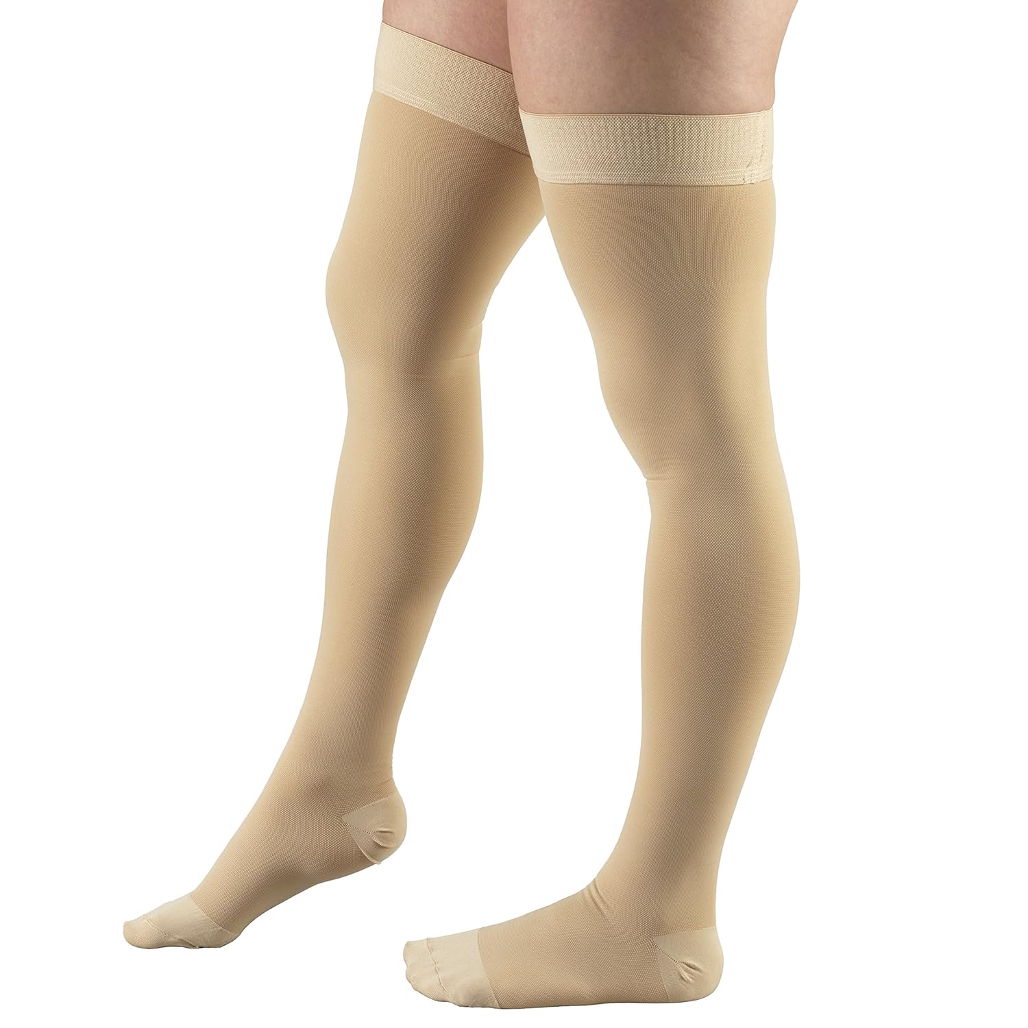 Truform – Medias de compresión de 20-30 mmHg para hombres y mujeres, largo hasta el muslo, con parte superior de puntos y puntera cerrada, talla L,