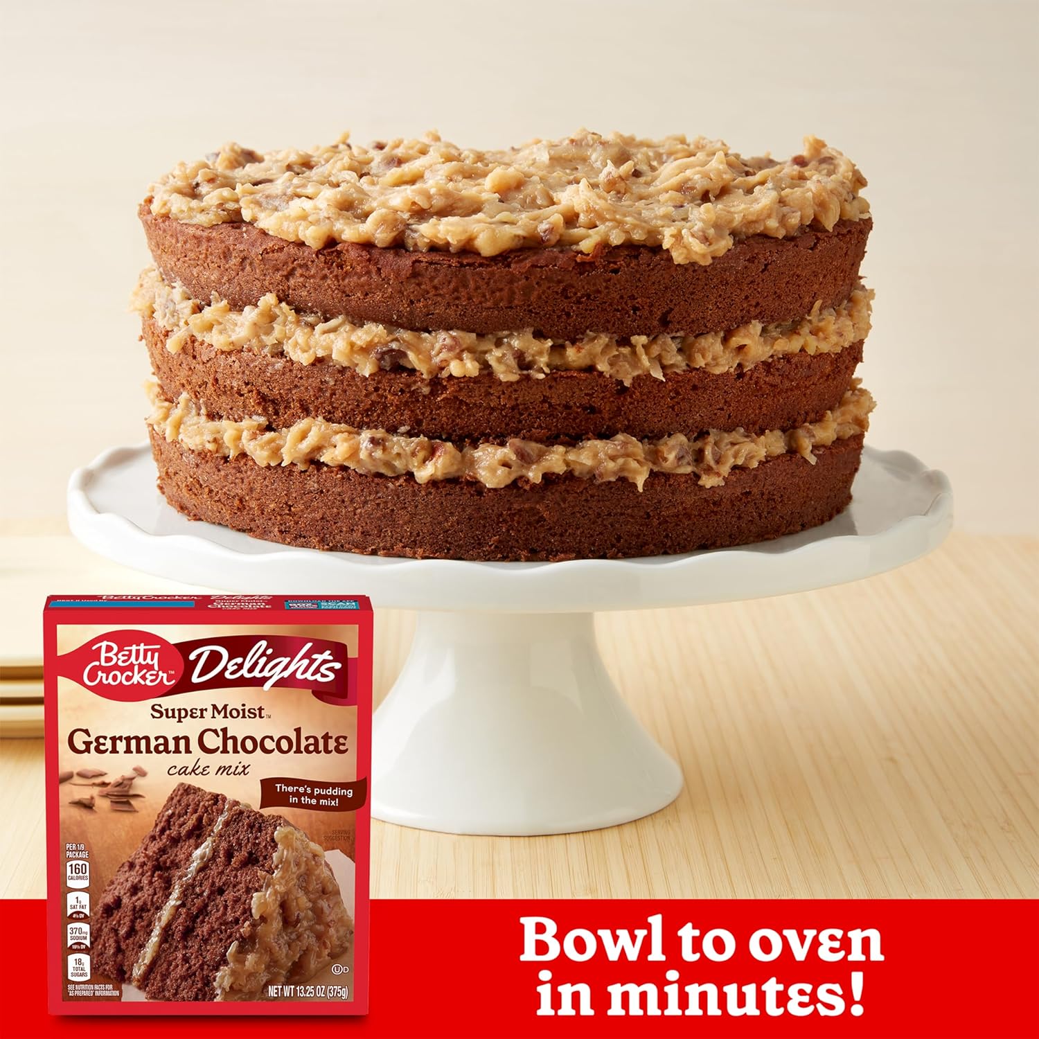 Betty Crocker Delights Mezcla de pastel de chocolate alemán súper húmedo, 13.25 onzas (paquete de 12)
