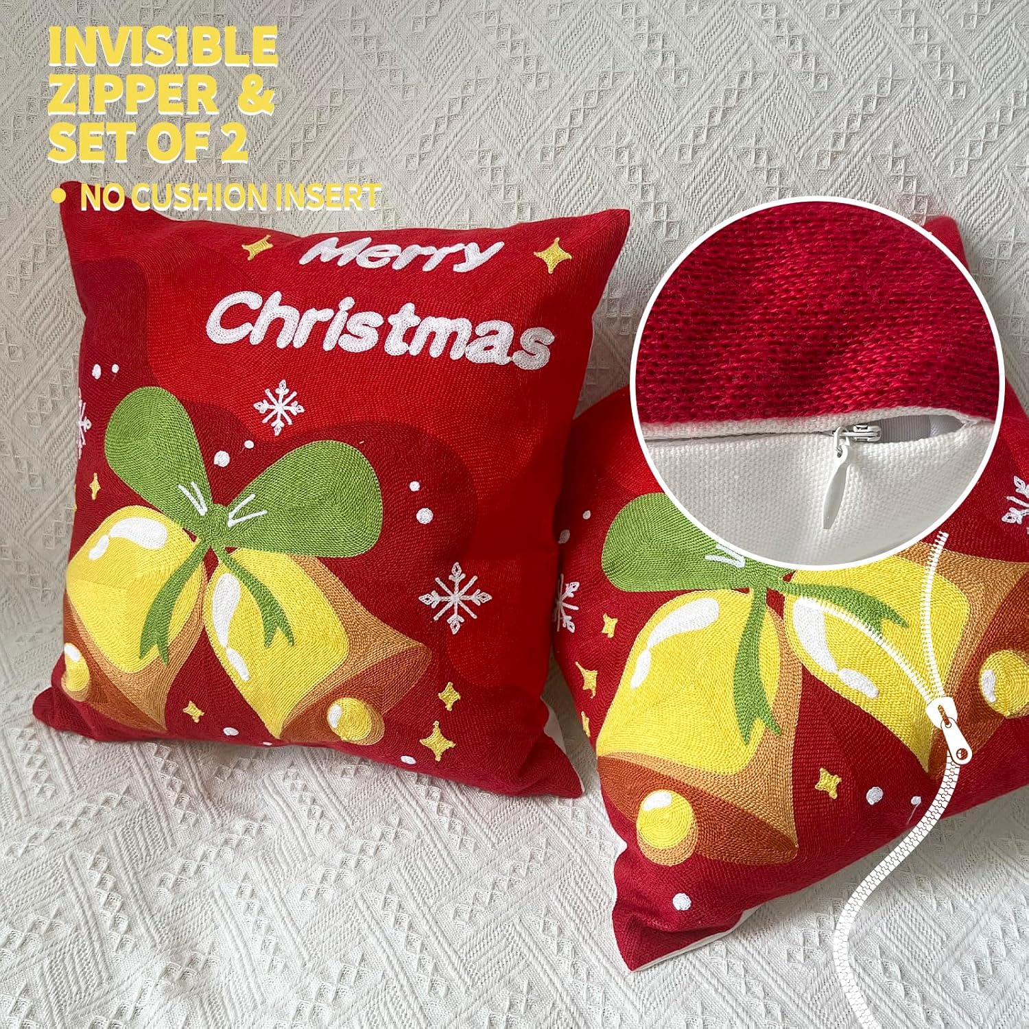PerseveranceTrade – Juego de 2 fundas de almohada bordadas de 18 x 18 pulgadas, fundas de almohada cuadradas, fundas de almohada de Navidad, fundas
