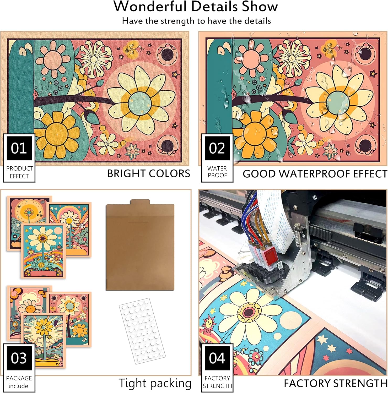 Juego de 6 impresiones de arte hippie para pared, diseño retro, lienzo de flores hippie de los años 60 y 70, pósteres vintage, abstracto,