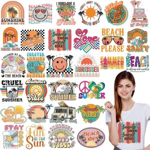 Panelee Calcomanías retro para planchar en la playa, para vacaciones de verano, transferencia de calor, palmera, parches para planchar, apliques, Panelee Calcomanías retro para planchar en la playa, para vacaciones de verano, transferencia de calor, palmera, parches para planchar, apliques,