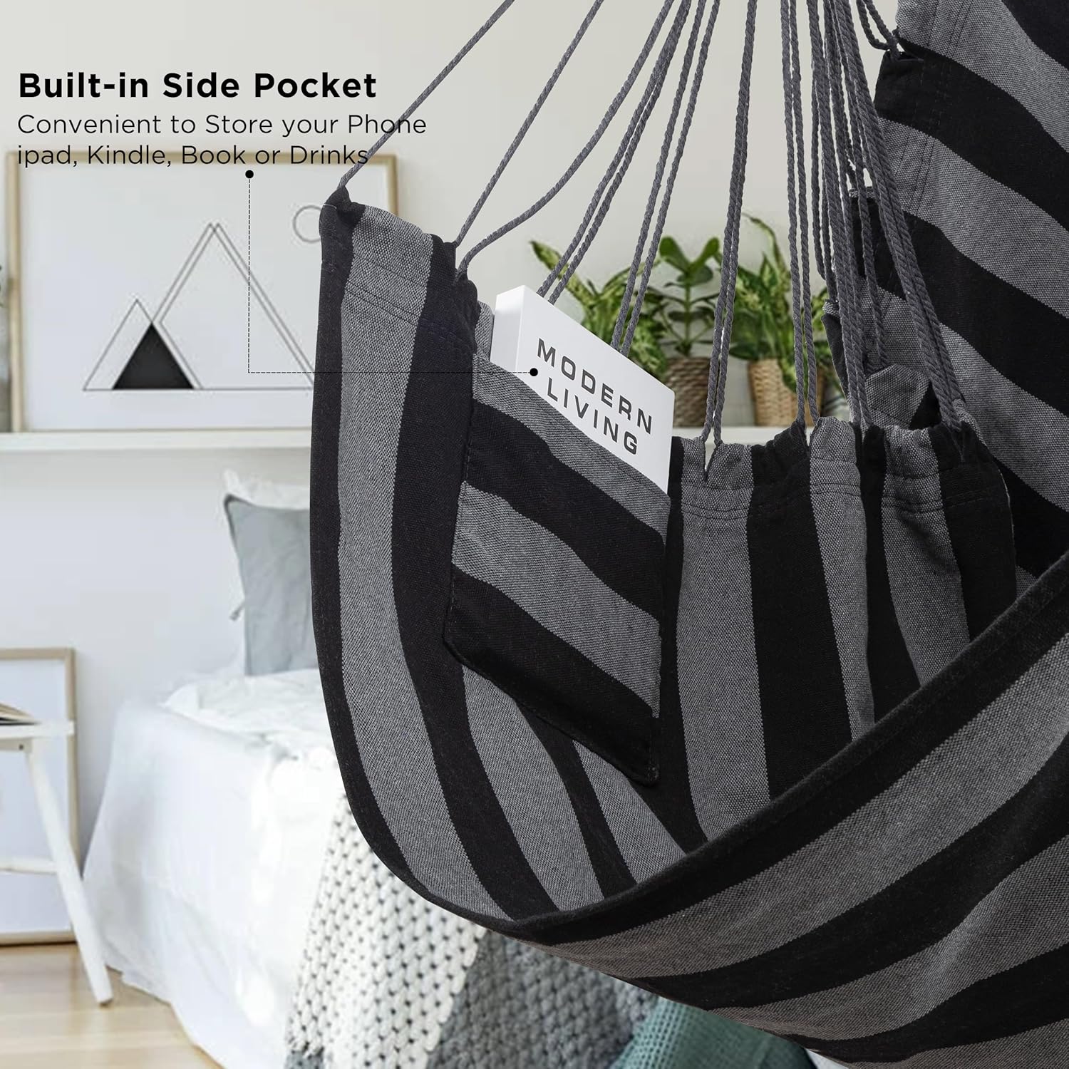 Jelofly Silla hamaca grande colgante con soporte para pies y bolsillo máximo de 500 libras, cómoda silla columpio para dormitorio, interior y