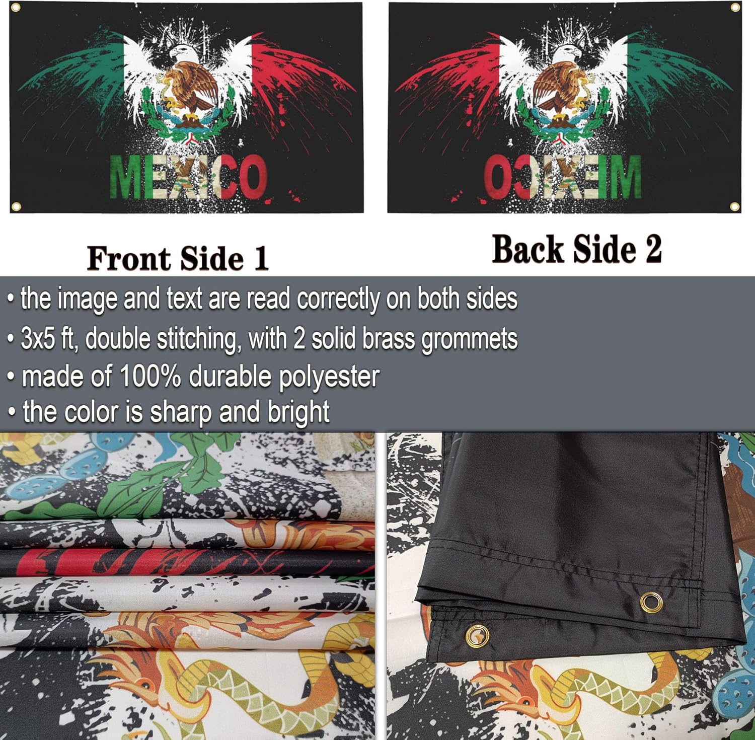Bandera de México, banderas mexicano-americanas para exteriores, 3 x 5, doble cara, México, Estados Unidos, bandera de la amistad, bandera