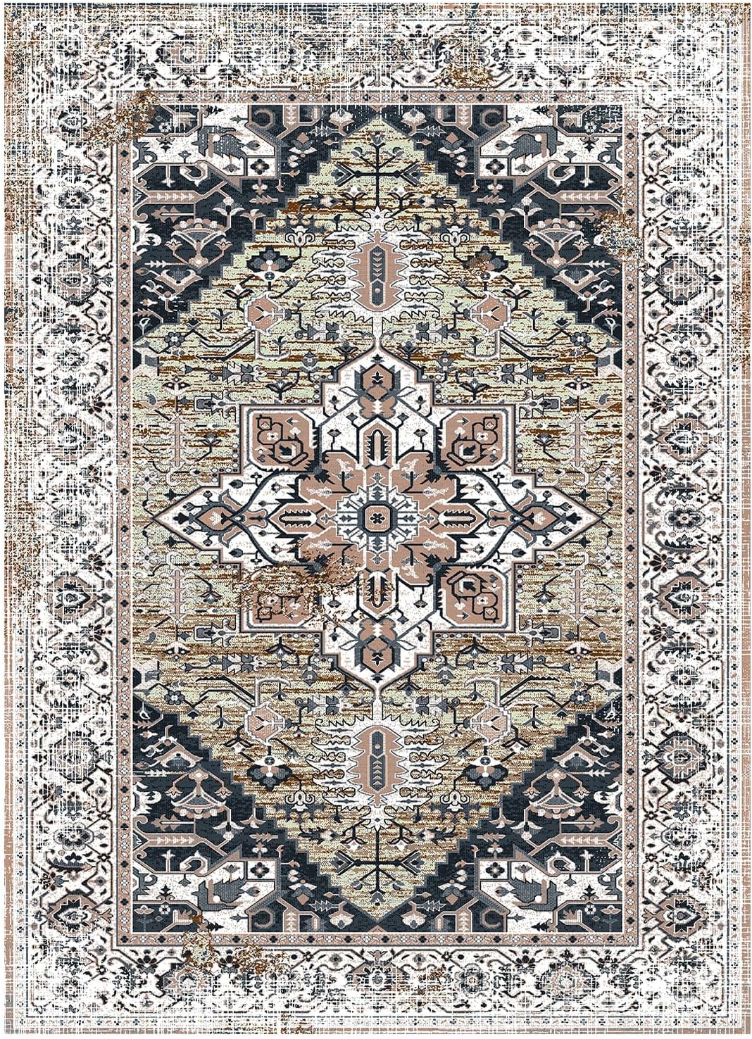 YIHOUSE Alfombras lavables de 5 x 7 pies, para sala de estar, alfombras vintage con diseño floral envejecido, alfombras orientales de interior de