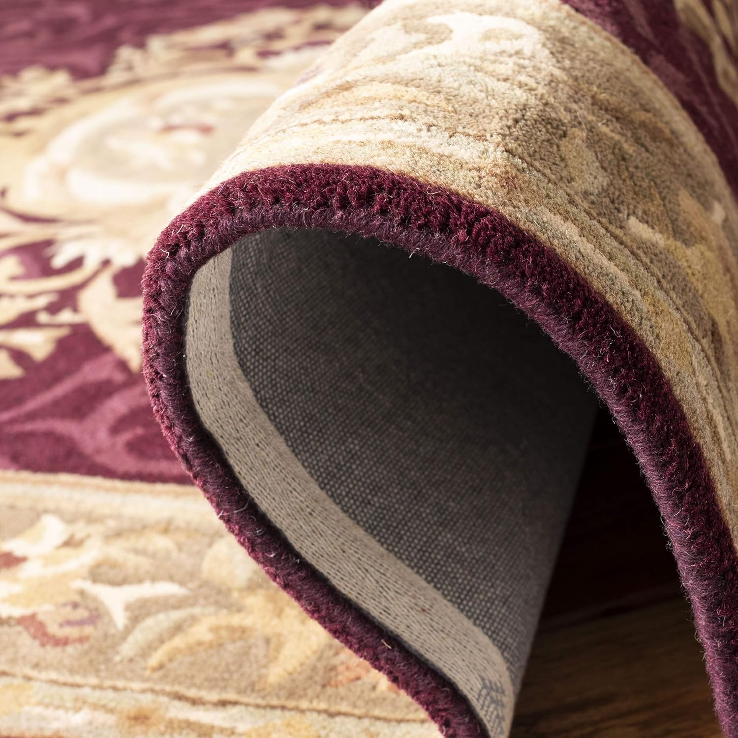 SAFAVIEH Empire Collection EM414A – Alfombra de lana tradicional europea, hecha a mano, 4 x 6 pies, color rojo oscuro y beige oscuro