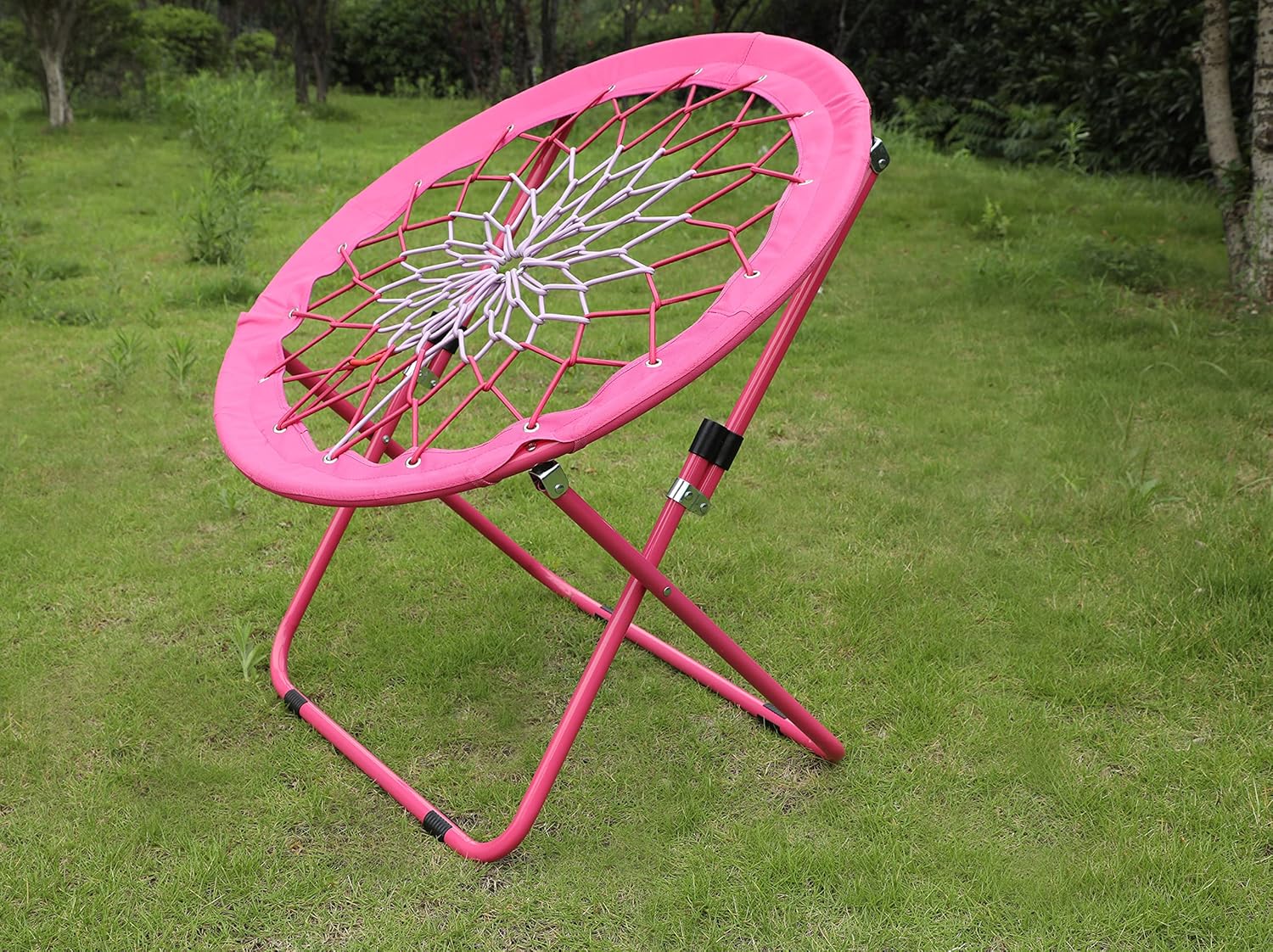 Silla elástica portátil plegable, silla de plato, silla de juego Bunjo para exteriores e interiores y campamento y barbacoa (rosa)