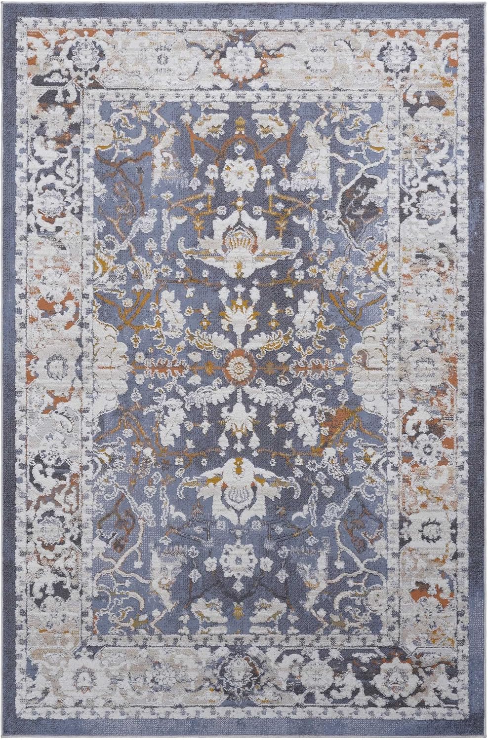 NAAR Colección PAYAS – Alfombra elegante y resistente a las manchas de 8 x 10 pies, color azul tradicional que no desprende pelusa, para sala de