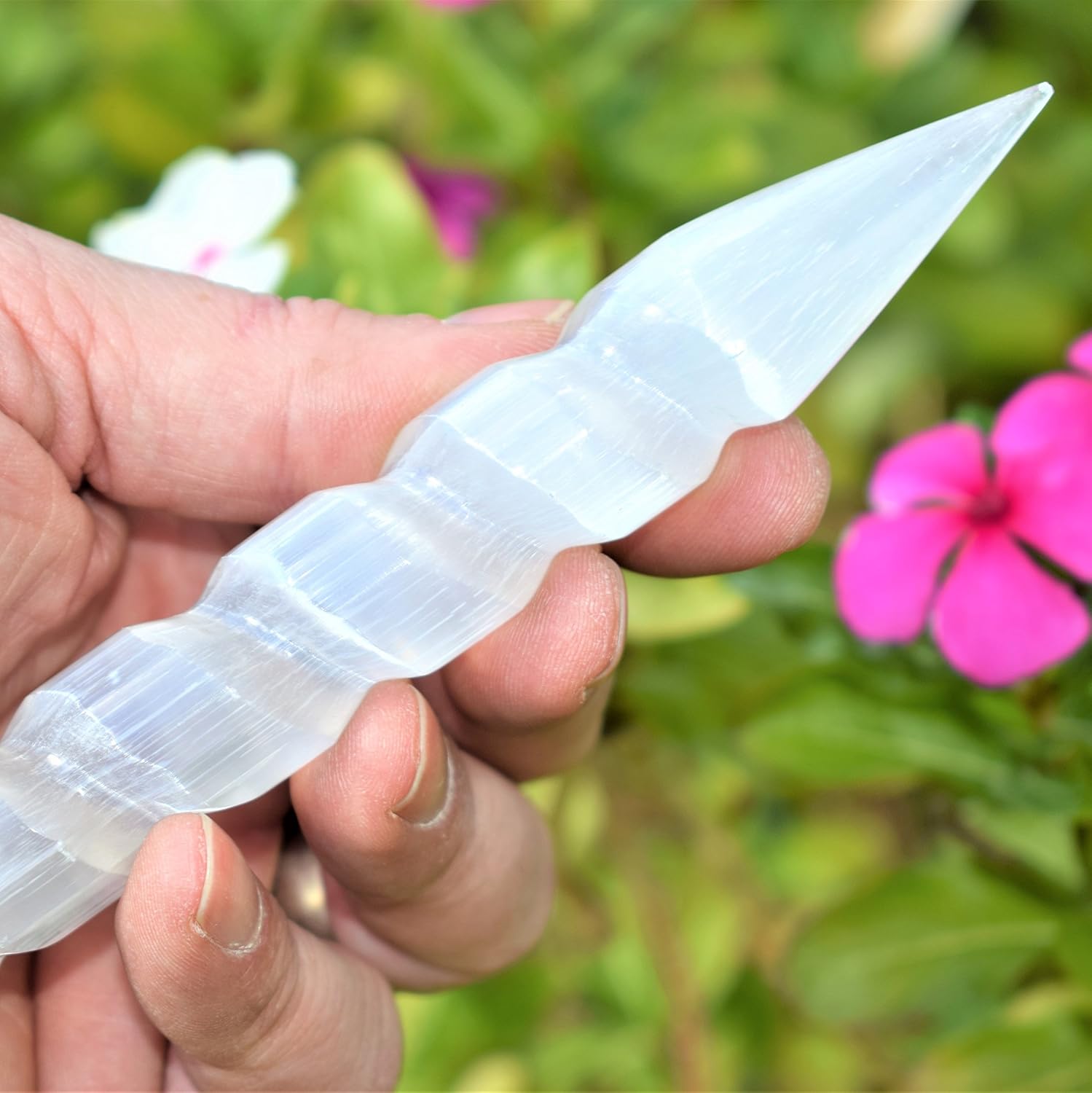 7 piezas Juego de colección de protección de cristal de selenita marroquí cargado de grado premium (energía curativa – absorbente de energía