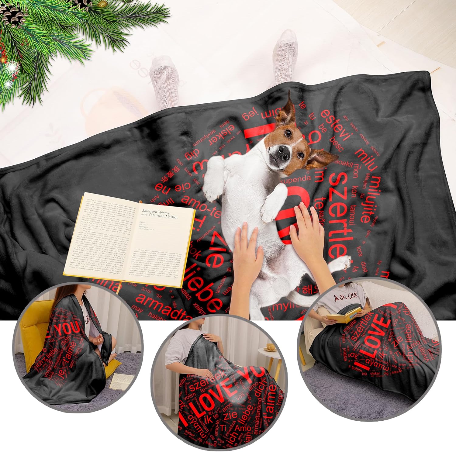 TURMTF Manta para el día de Navidad, regalos para ella y él, I Love You en 100 idiomas, la mejor manta romántica para mujeres, hombres, mamá,