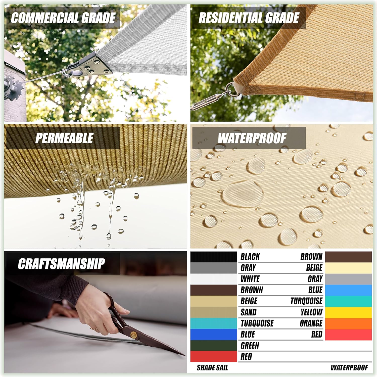 ColourTree Toldo rectangular CTSLR1016 de 10 x 16 pies, tela de malla para toldo, bloqueo UV, resistente comercial, 5.94 ozm, 3 años de garantía