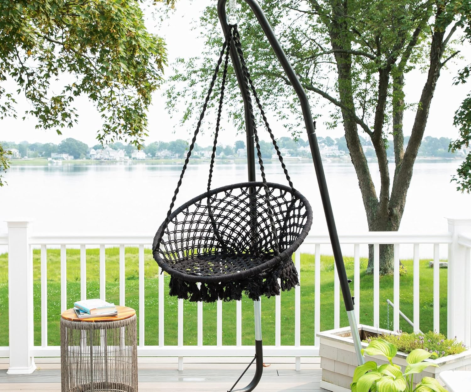 Bahia – Hamaca de macramé, silla colgante para dormitorio, silla de columpio de cuerda bohemia para interiores, silla de columpio de macramé para