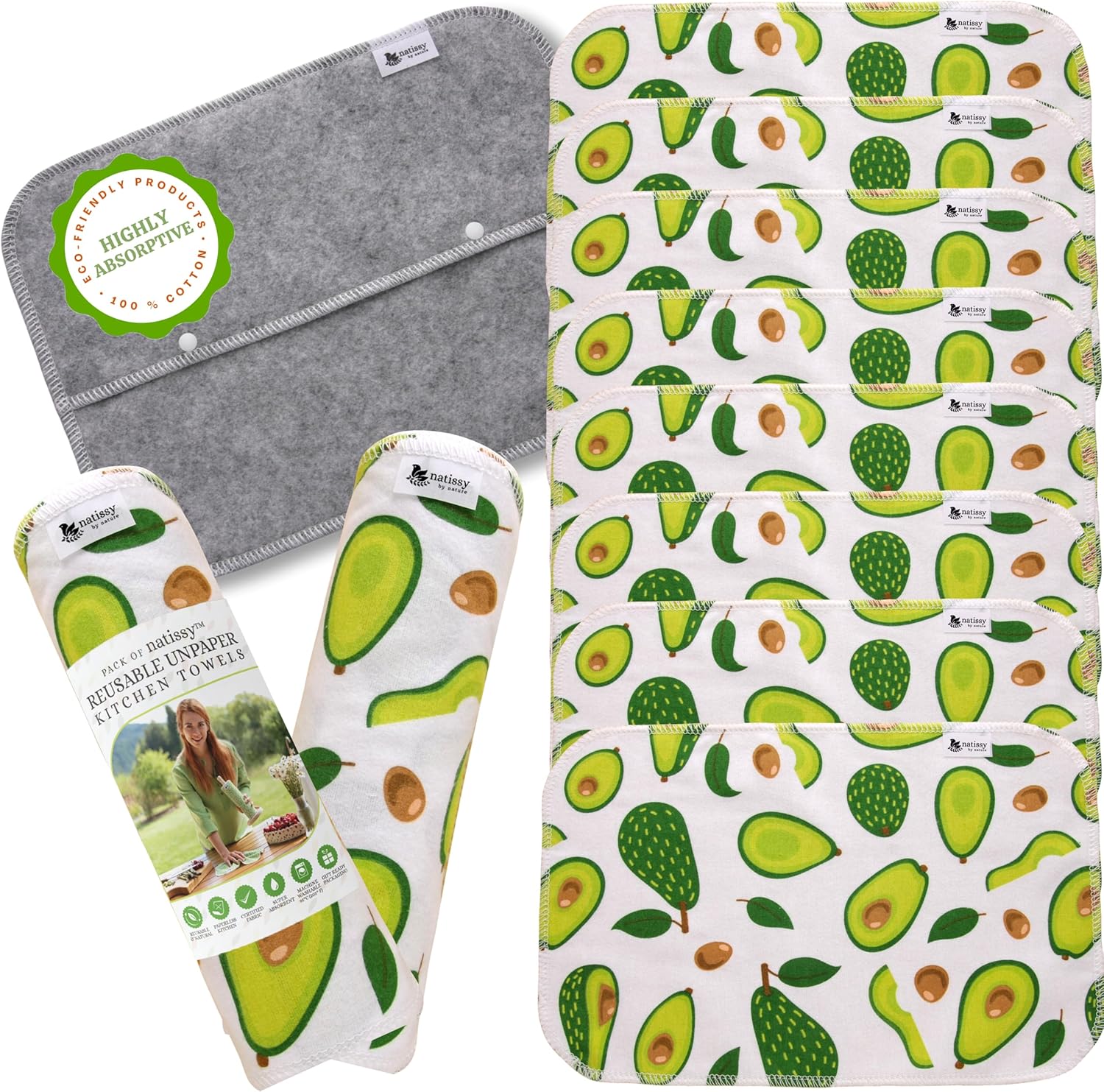 Toallas de papel sin papel, paquete de 10 toallas de papel reutilizables de algodón orgánico, rollo lavable, toallas de papel de tela sin papel para
