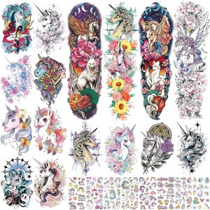 Aresvns Tatuaje temporal de unicornio 24 hojas, lindo tatuaje falso para mujeres y niñas, tatuaje de manga impermeable temporal para fiesta Aresvns Tatuaje temporal de unicornio 24 hojas, lindo tatuaje falso para mujeres y niñas, tatuaje de manga impermeable temporal para fiesta