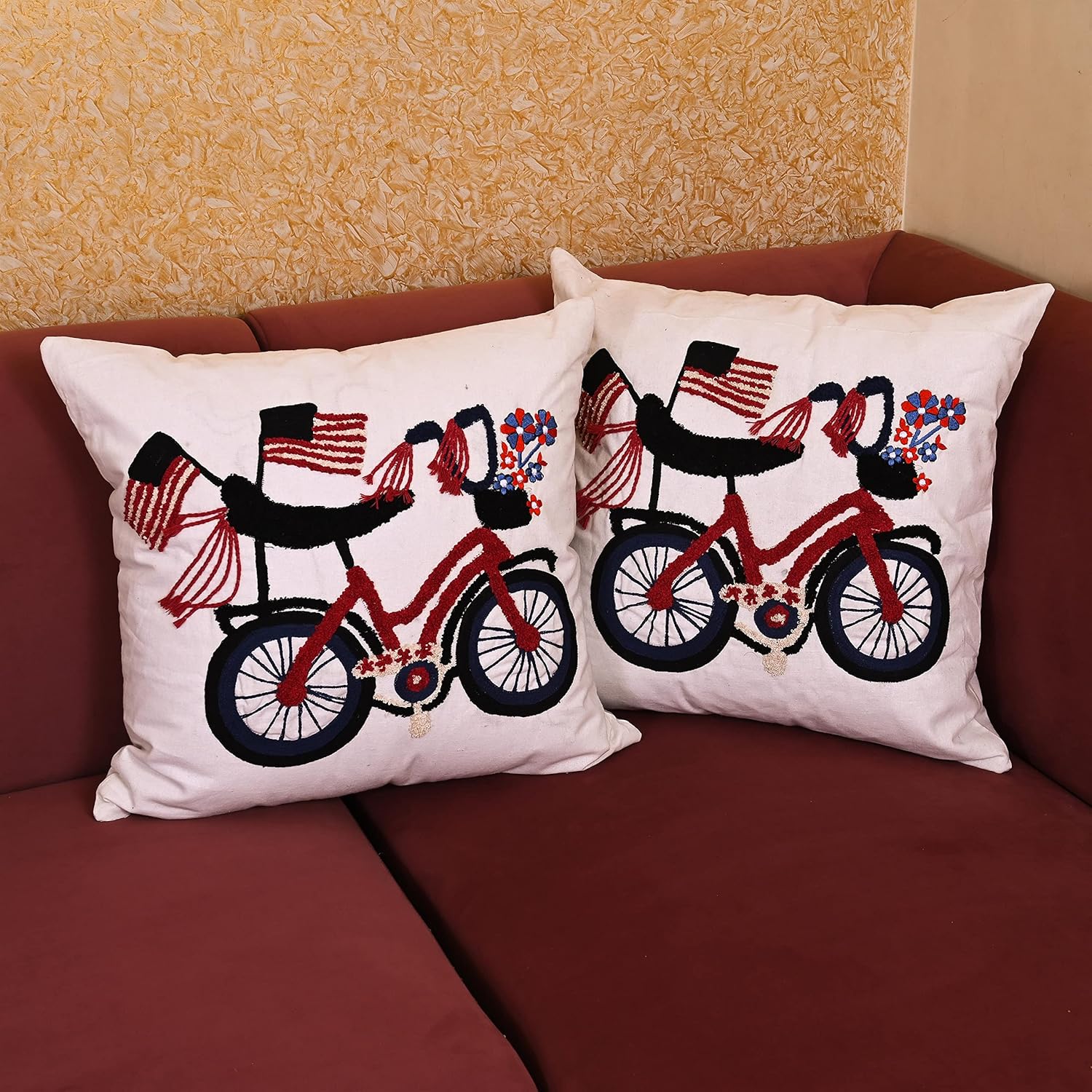 AFFERTO Juego de 2 fundas de almohada de lino y algodón con renos navideños de 20 x 20 pulgadas, fundas de cojín navideñas bordadas para el hogar,