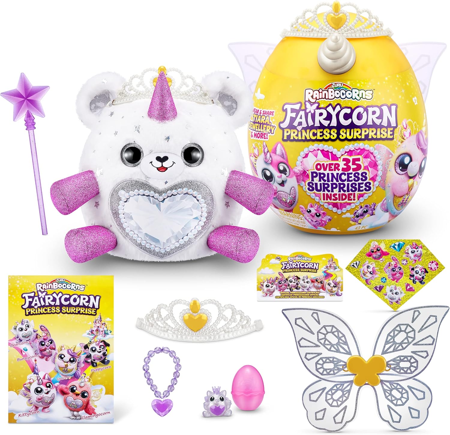 Rainbocorns Fairycorn Princess Surprise – Peluche coleccionable de ZURU de 11 pulgadas, huevo sorpresa, alas de hadas portátiles, princesa de hadas