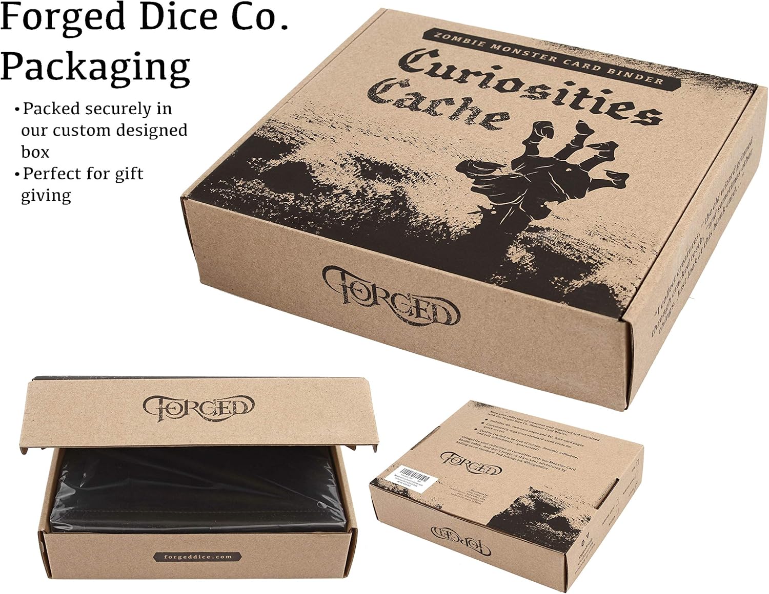 Forged Dice Co. Curiosities Cache Monster – Carpeta organizadora de tarjetas y tarjetas hechizas con páginas, color azul