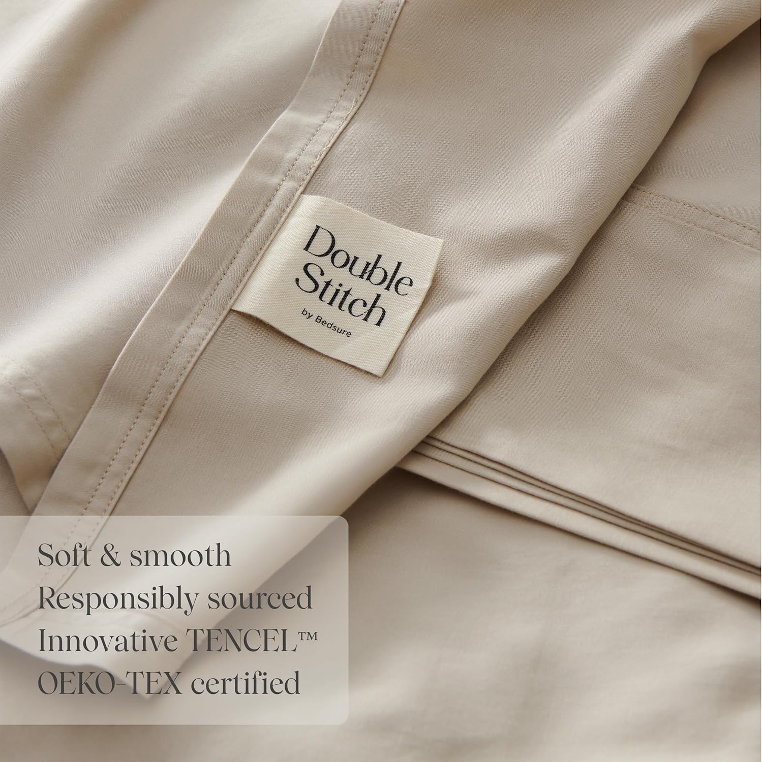 Double Stitch by Bedsure Juego de sábanas de algodón Tencel  Ganador del premio Good Housekeeping Award, juego de sábanas tamaño Queen refrescante,