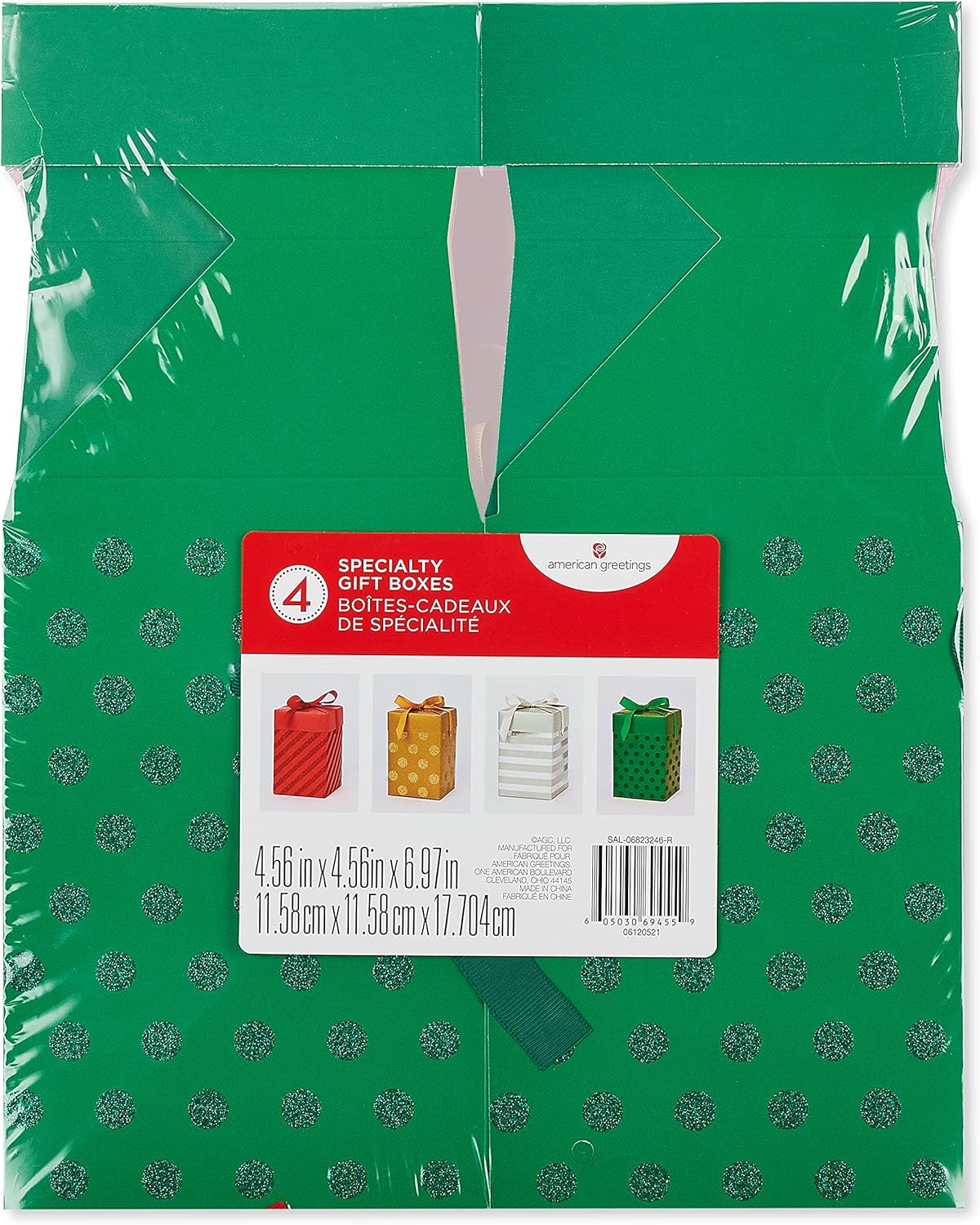 American Greetings Cajas de regalo Push Down, rojo, verde, plateado y dorado (4 cajas)