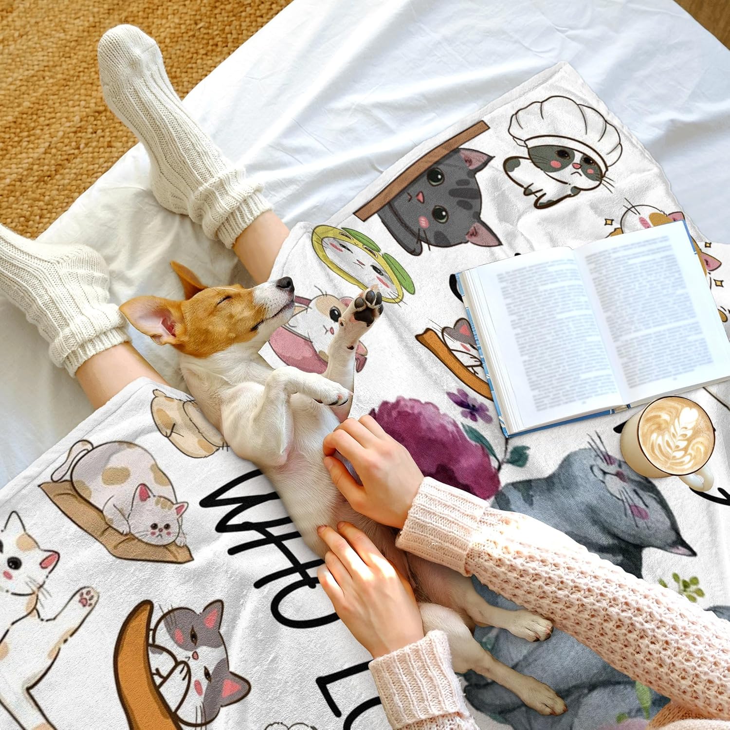 Manta de franela ultrasuave con diseño de gato con la frase “Just a Girl Who Loves Cat”, regalos para amantes de los gatos, manta ligera y acogedora