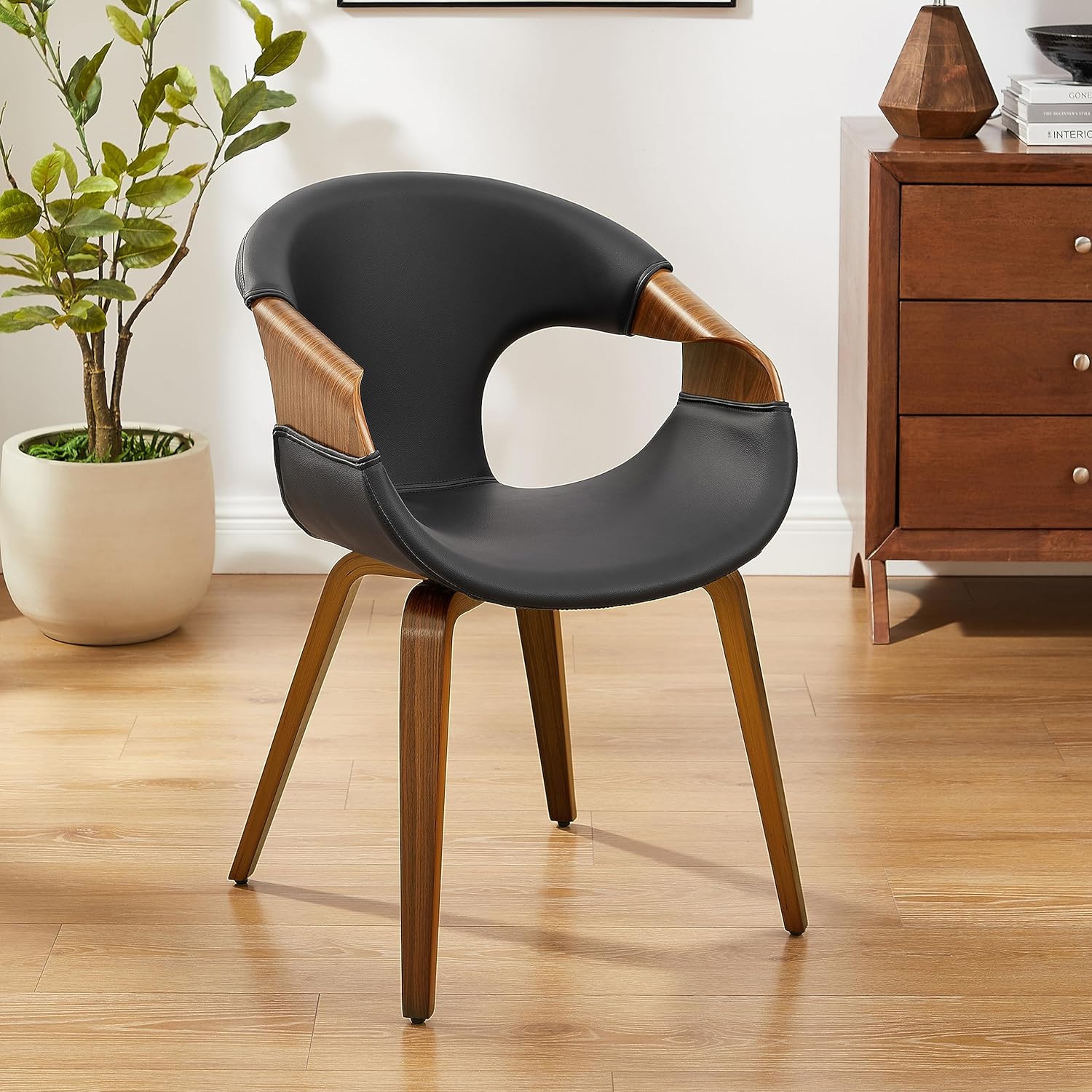 Art Leon Silla de escritorio sin ruedas, silla decorativa moderna de mediados de siglo, silla de escritorio de piel sintética para oficina en casa