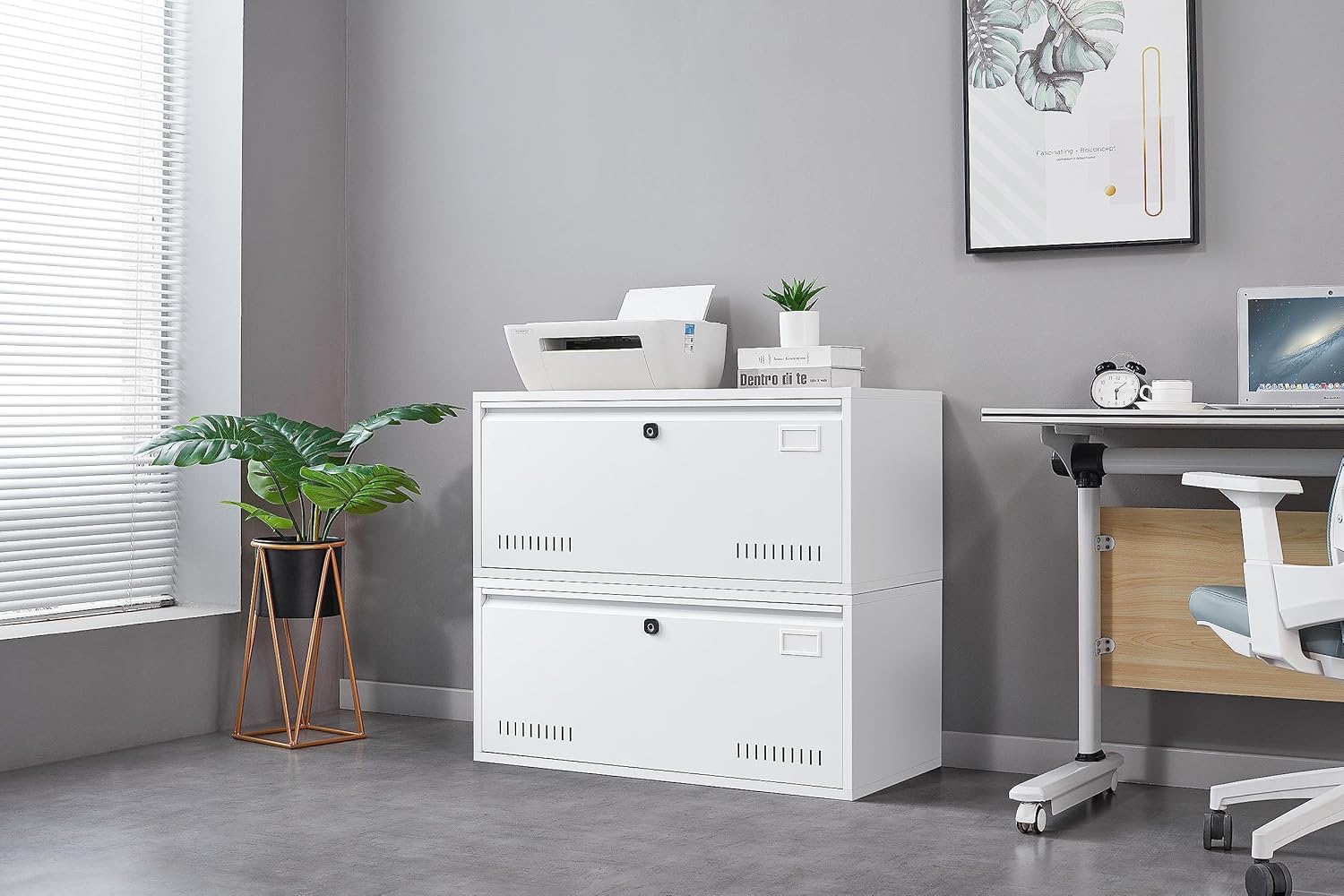 KUIKUI Archivador lateral digital electrónico con un solo cajón, archivador de metal con barra para colgar letras y documentos A4 para oficina en