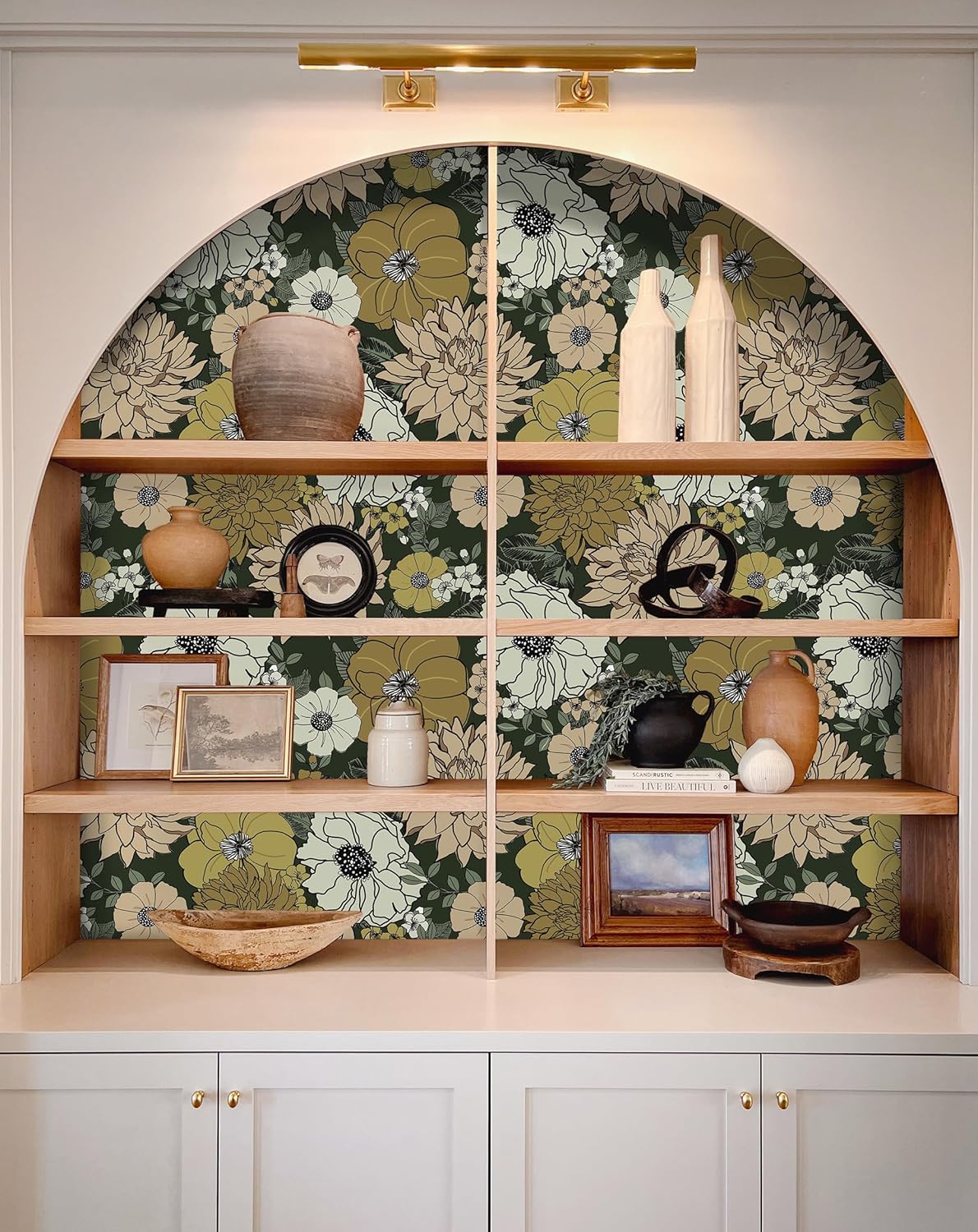 MelunMer Papel tapiz floral para despegar y pegar, papel de contacto bohemio con flores para gabinete, papel tapiz vintage, autoadhesivo, extraíble,