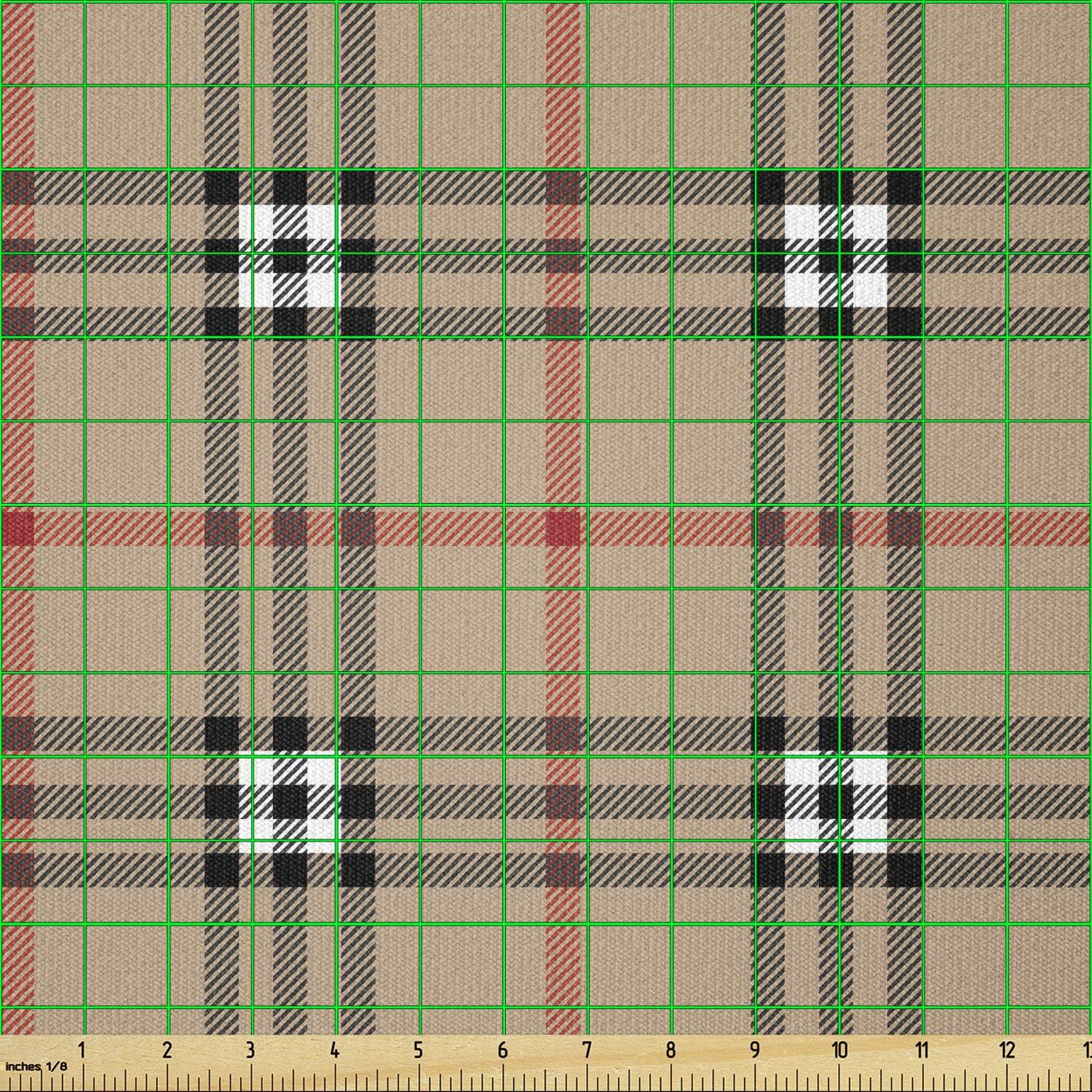 Lunarable The Yard, Lines and Squares – Tela geométrica inspirada en la moda clásica, tela de punto elástico para costura y manualidades, 1 yarda,