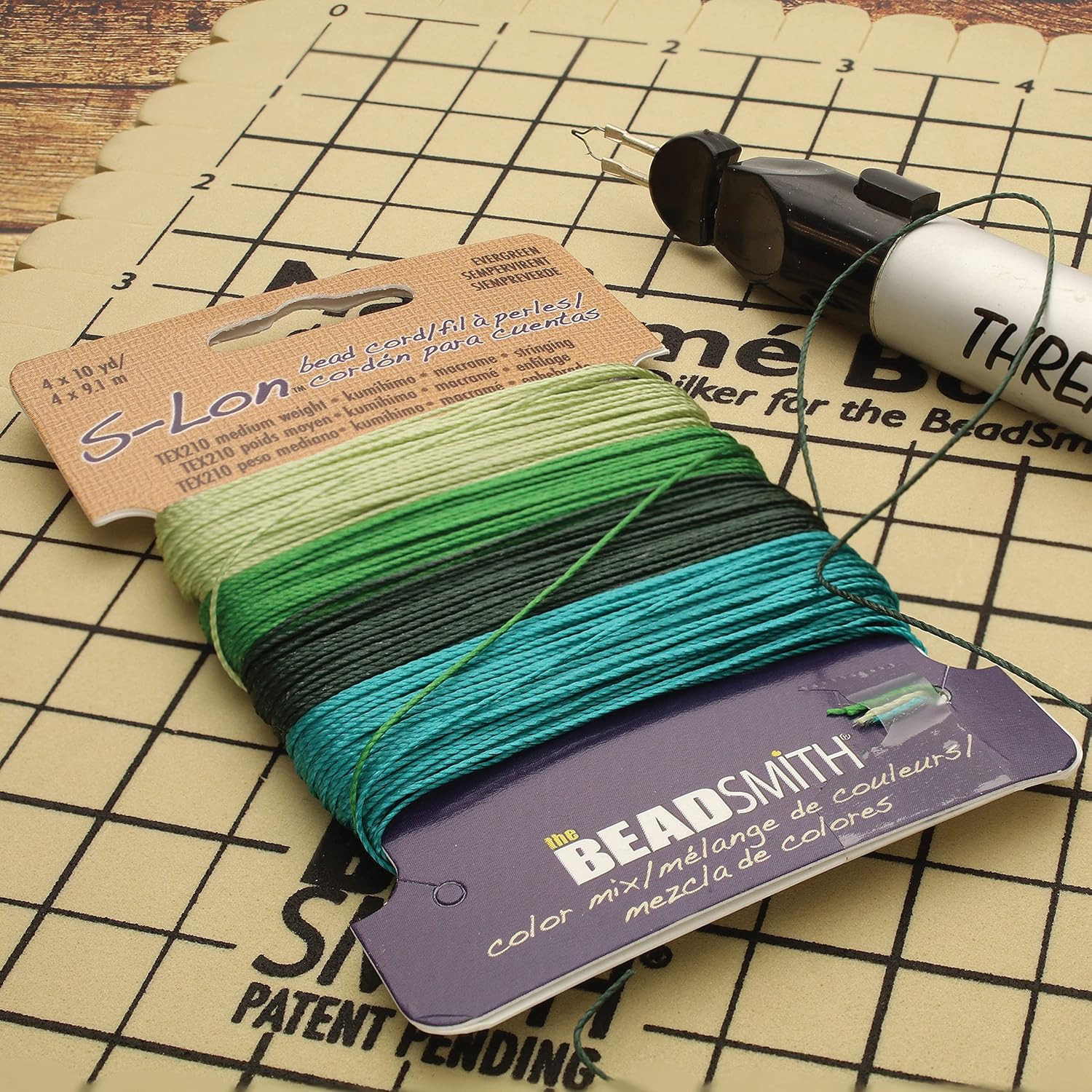 The Beadsmith S-Lon #18 – Cordón de nailon Evergreen Mix – Cordón Tex210, 0.197 in de diámetro, 10 yardas de cada color – Ideal para atar cuentas de