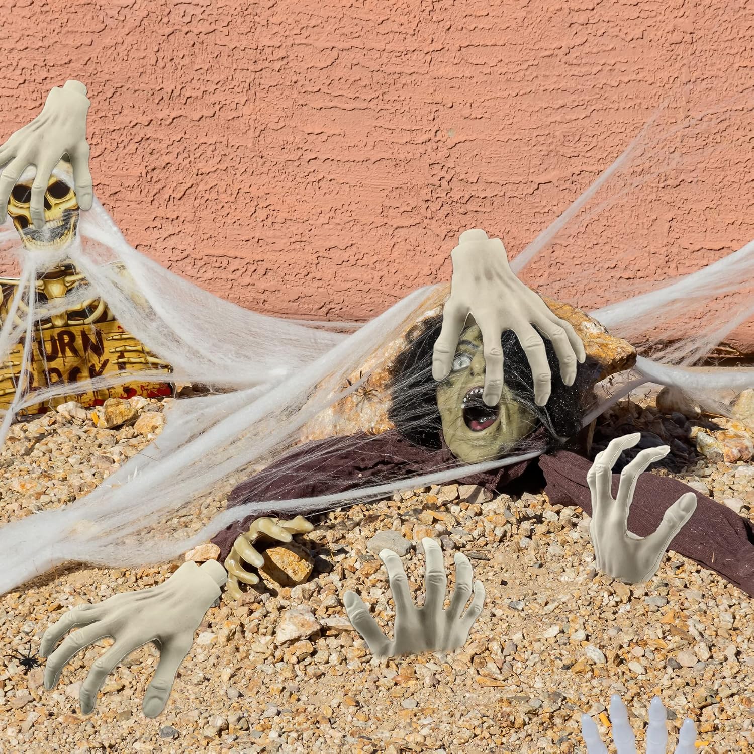 6 piezas de manos de esqueleto de Halloween realistas de plástico zombi manos falsas para Halloween, casa embrujada, fiesta, fiesta de zombi,